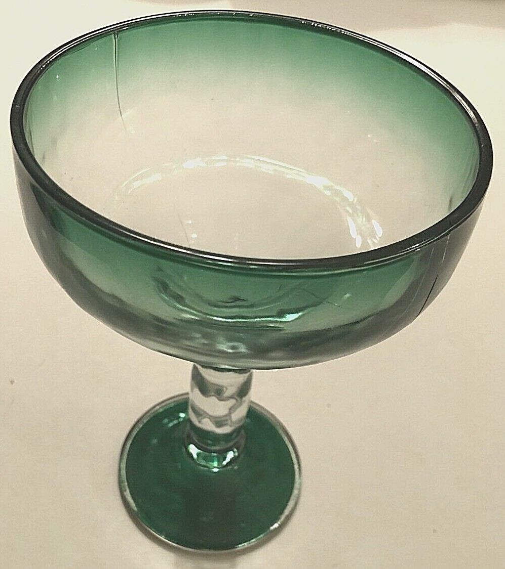 Mexico Hand Blown Green Margarita Coupette Heavyweight Thick Stem Glass 12 oz.