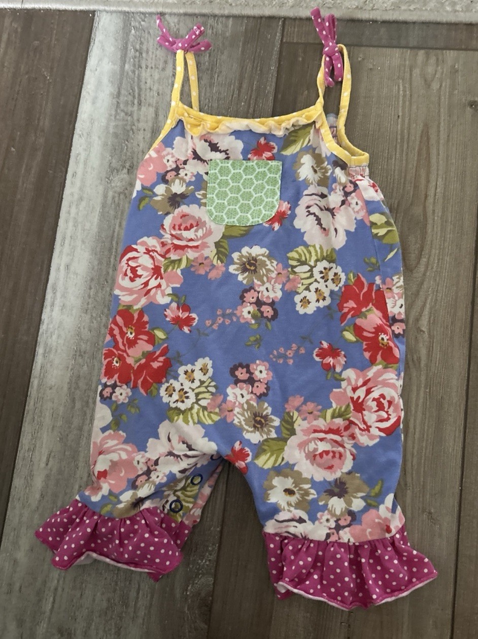 Matilda Jane SUMMER ADVENTURE Romper Size 6/12 Months Blue Floral Baby