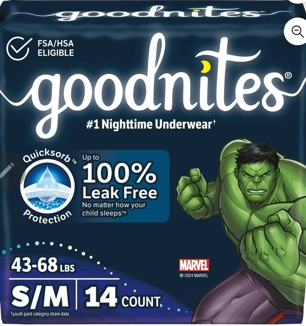 Goodnites Boys Nighttime Bedwetting Underwear, Size S/M  (43-68lbs), 14 Count