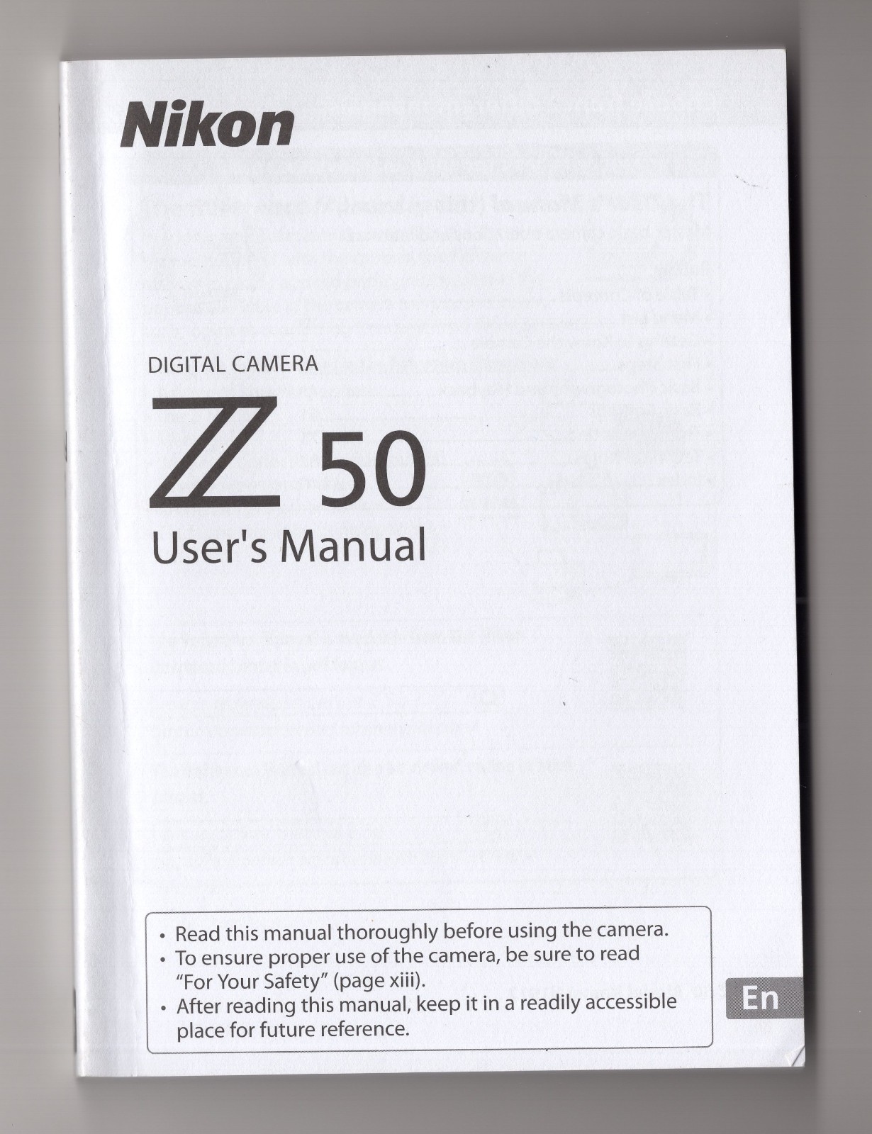 Nikon Z50 Mirrorless Camera Genuine Instruction Manual / User Guide In English