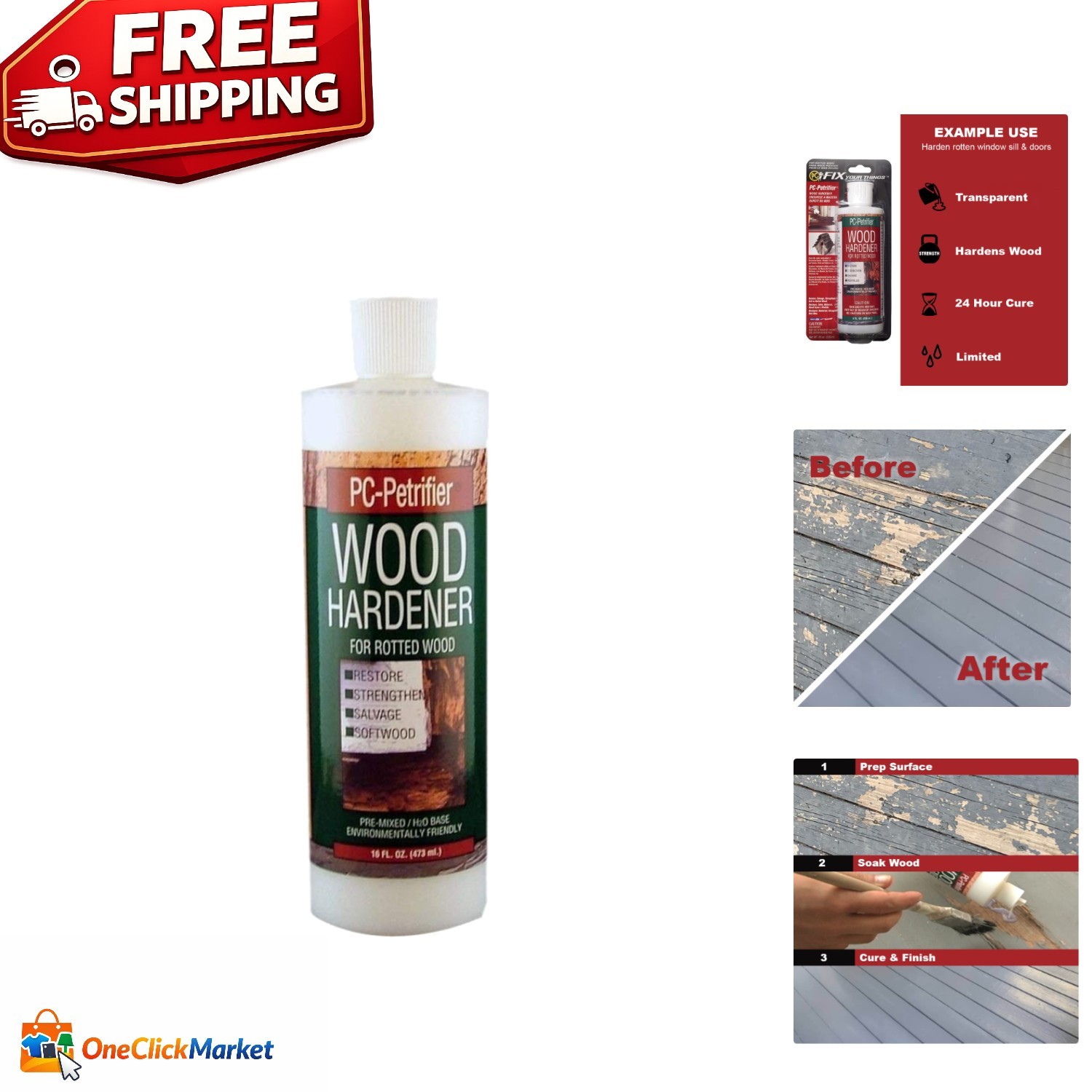 Restore Rotted Wood with PC-Petrifier 16 Oz Water-Based Hardener, Non-Toxic