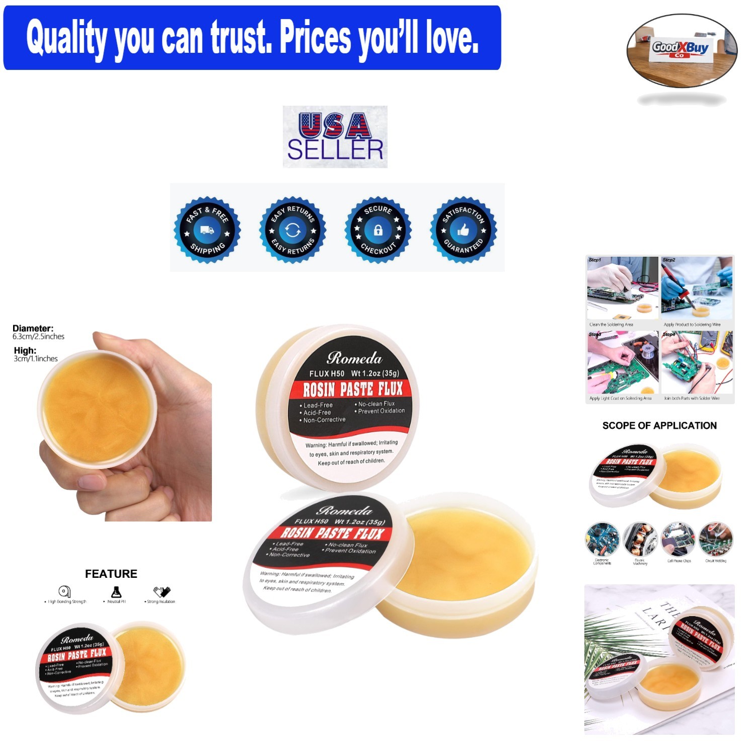 2 Pack Solder Flux Paste 70g Rosin for Electronics Soldering DIY Lead-Free Go...