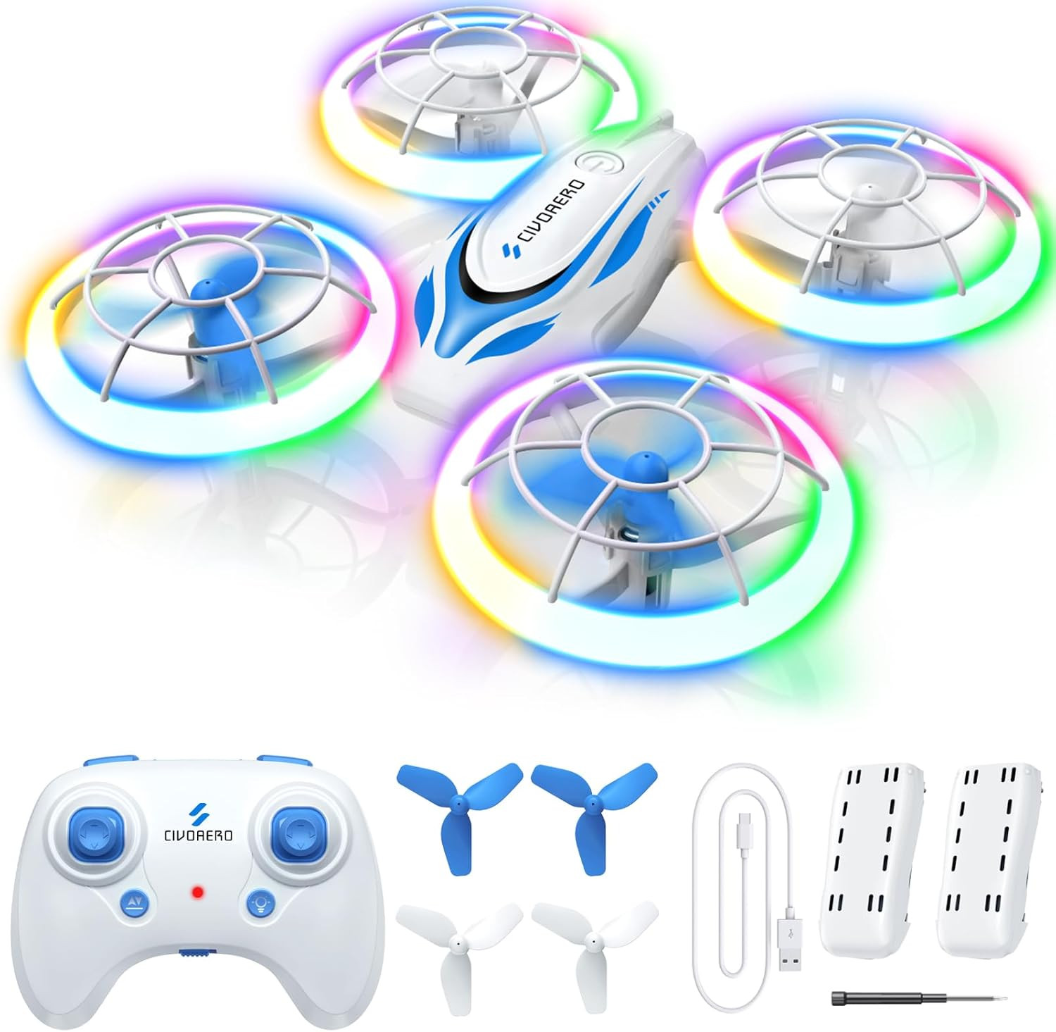 S60 Drone for Kids - RC Quadcopter with LED Lights, 2 Batteries, Altitude Hold a