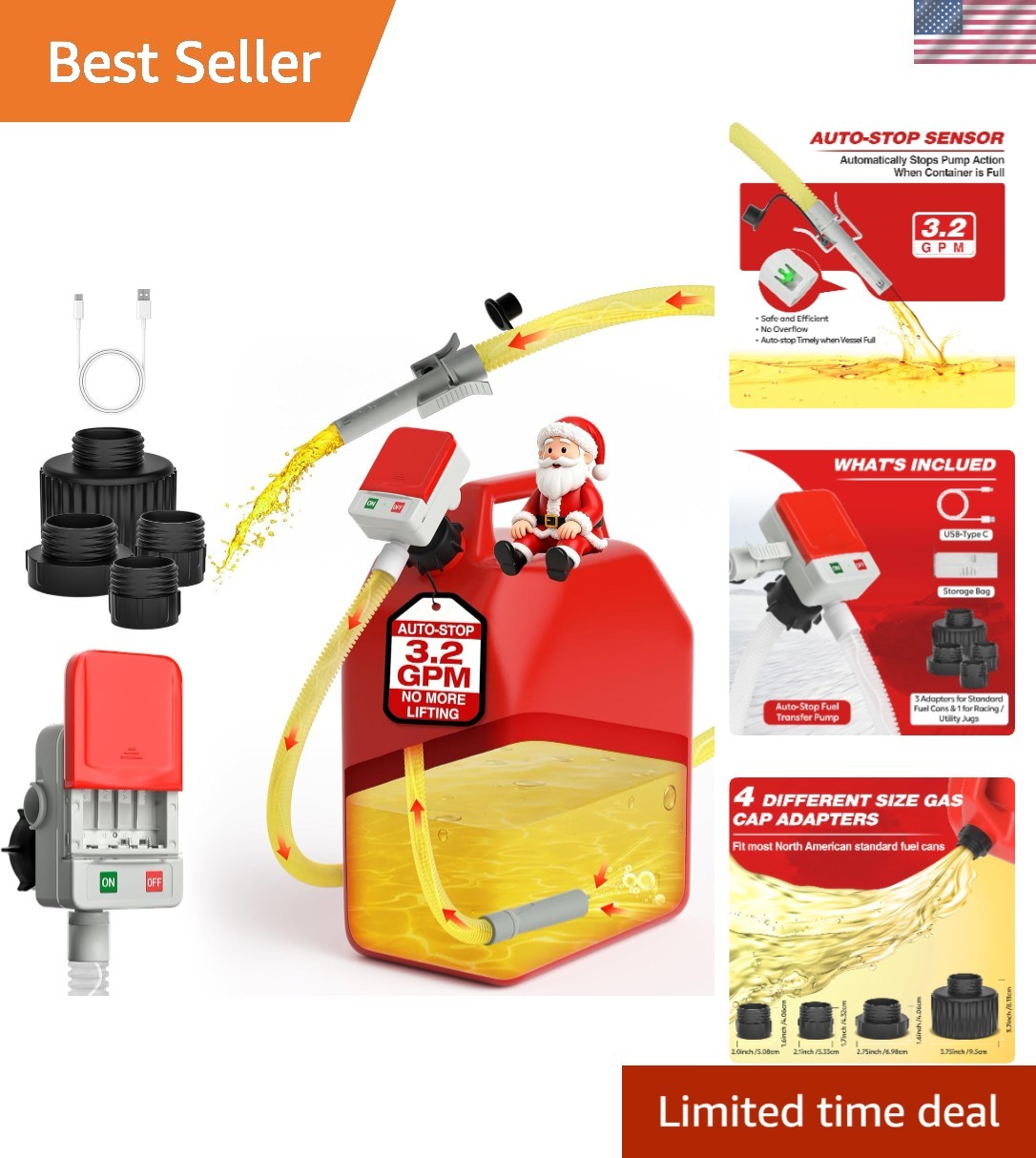 Portable Fuel Transfer Pump with Auto-Stop, 3.2 Gallon per Min, 51" Extra Lon...