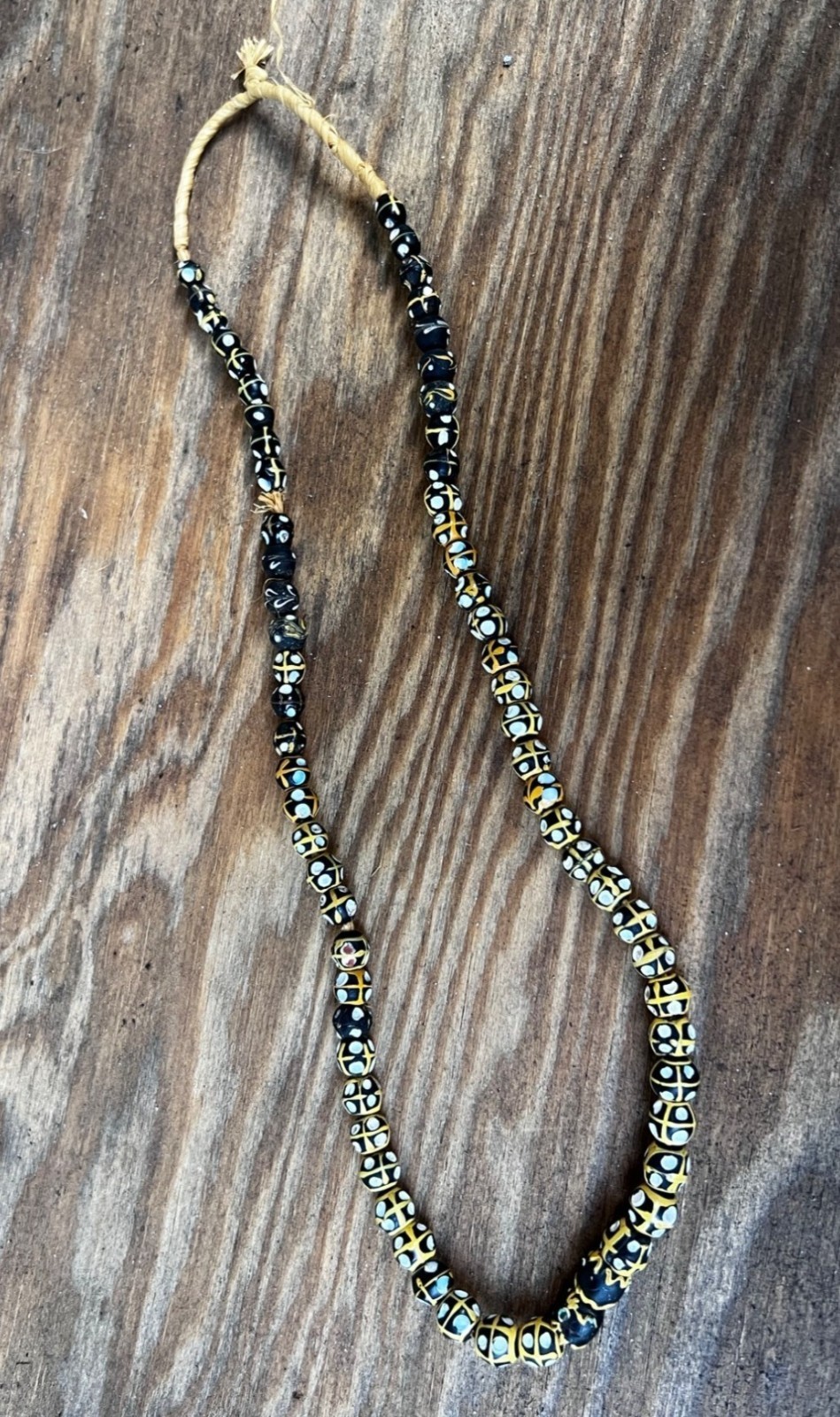 58 Antique Venetian African Trade Beads Black Yellow White Criss Cross