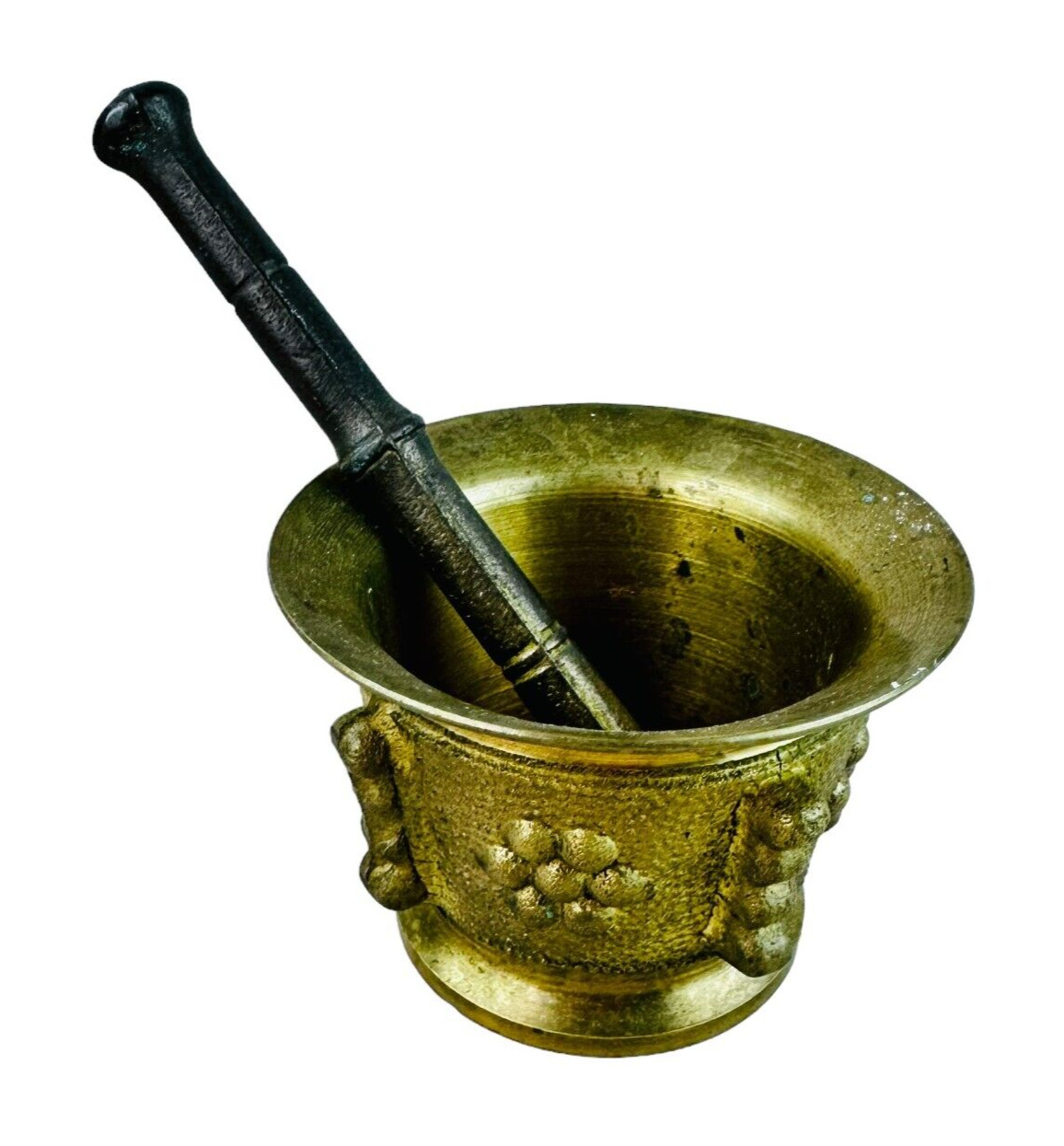 vtg heavy solid brass Mortar & Pestle 3"H bowl