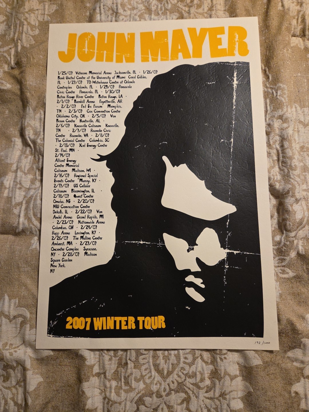 2007 John Mayer concert poster Limited edition / memorabilia # 192 Of 1000