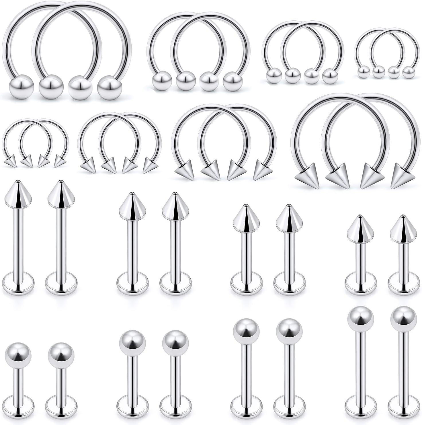 Lip Rings 32PCS Labret Jewelry Monroe Lip Barbell Ring Snake Bite Piercing Jewel