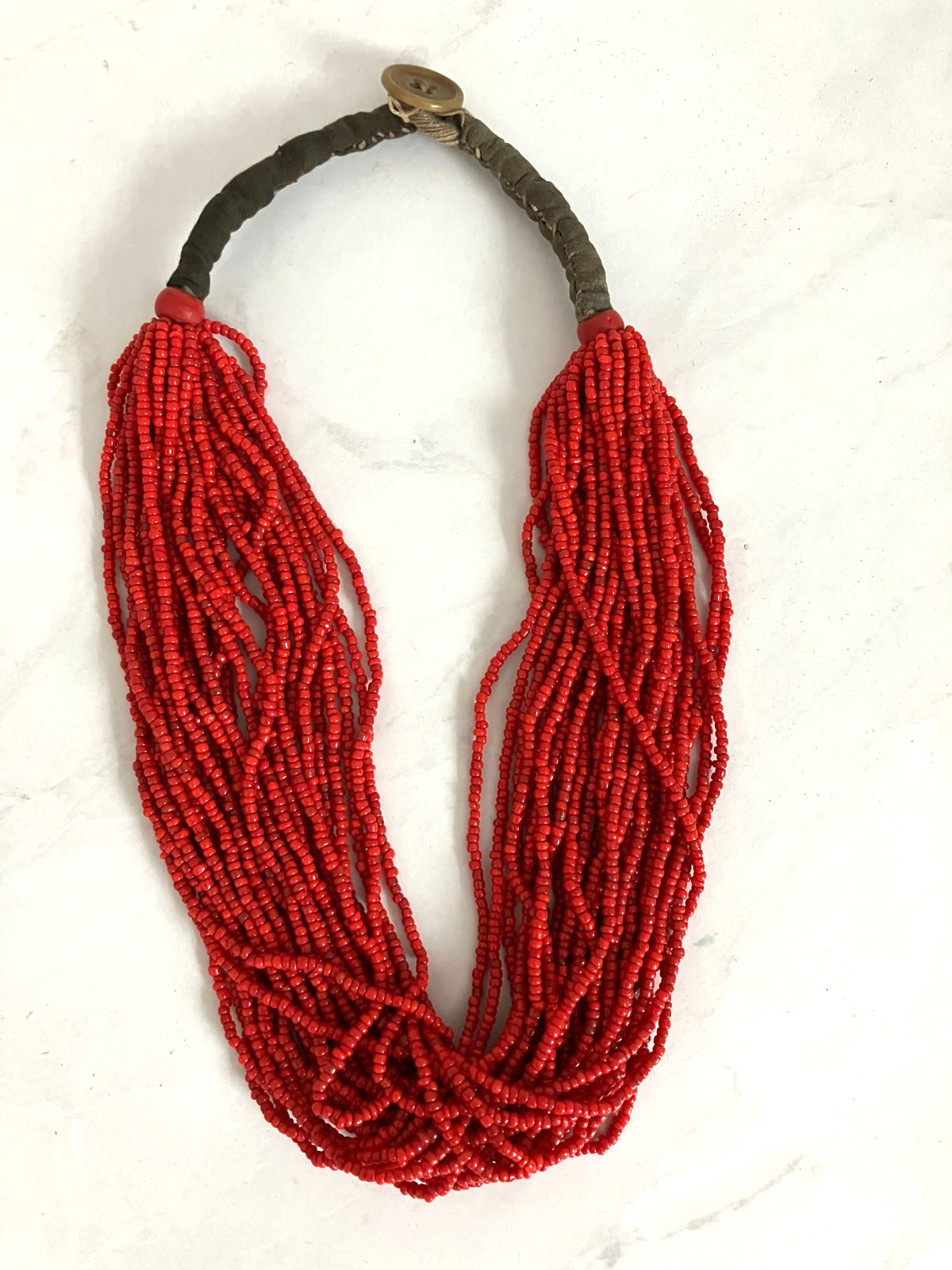 Vintage Naga or African Red Multi-strand Bead Necklace, 24"