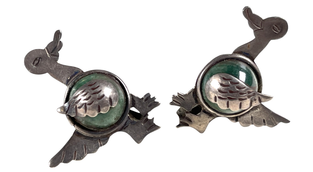 Vintage Sterling silver Mexico screw back duck earrings
