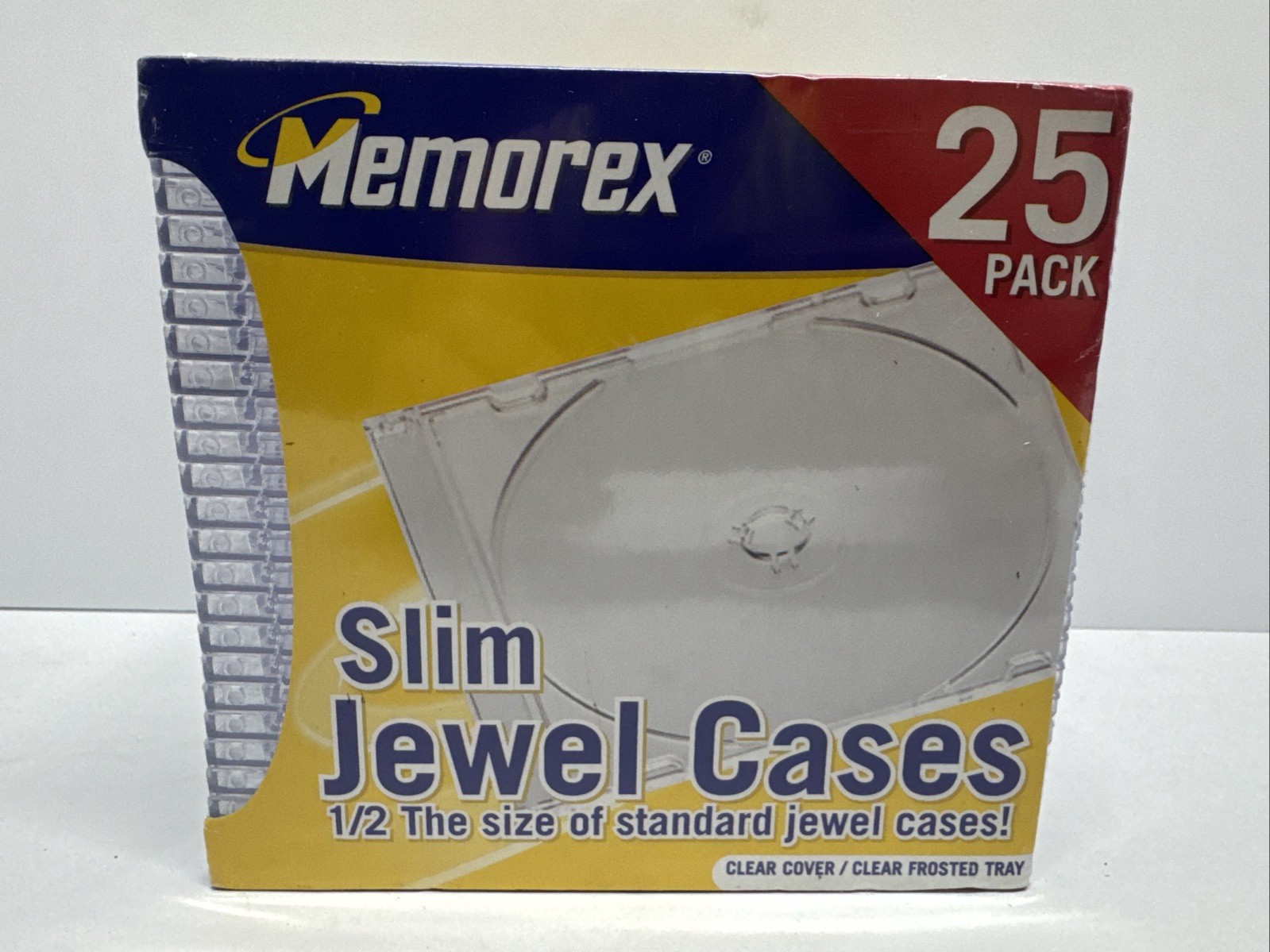 Memorex 25 pack slim Jewel Case Clear Cover/ Clear Frosted Tray New Sealed