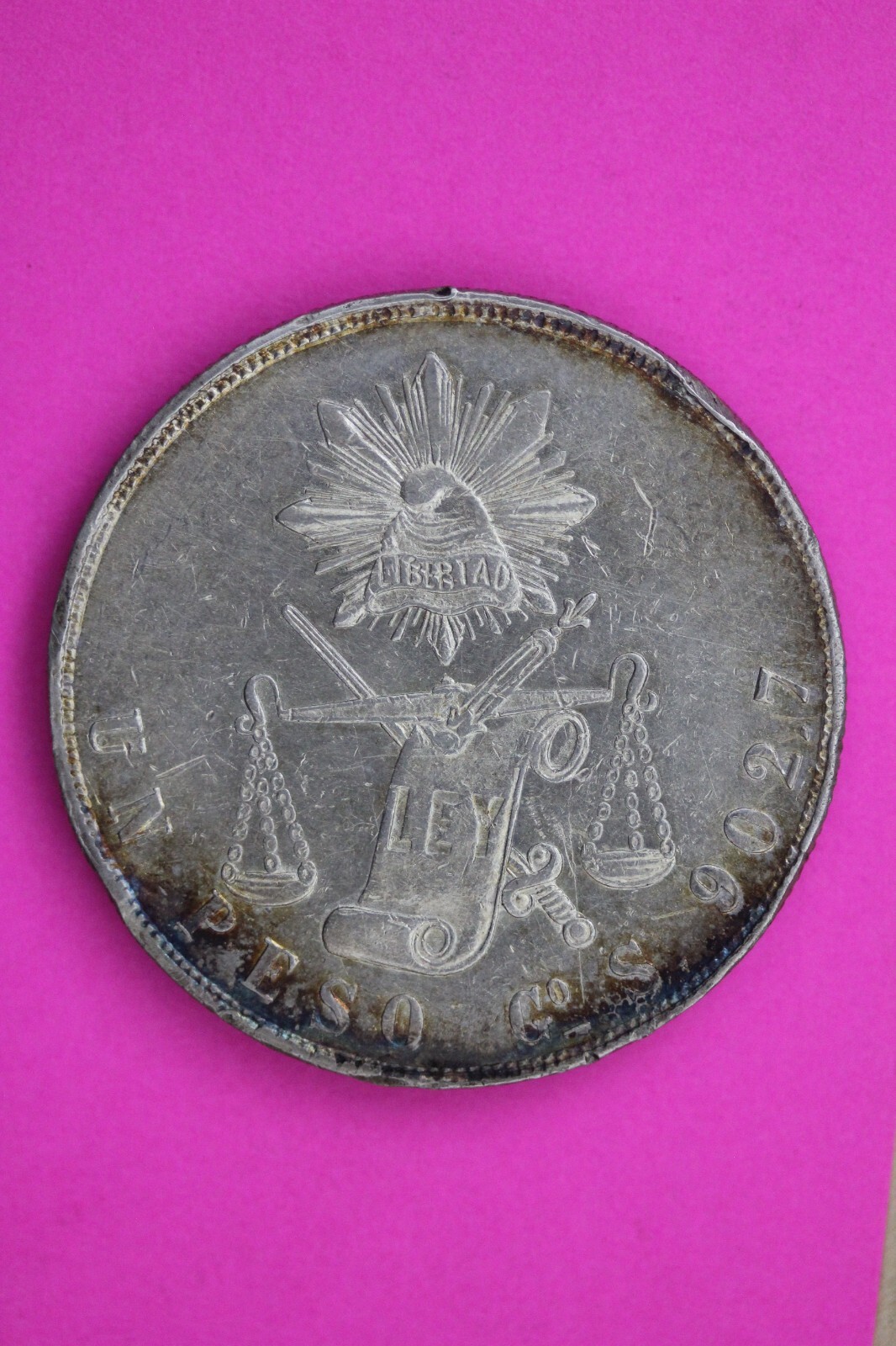 1872 Mexico GoS9 1 Peso Libertad Silver Coin .9027 Fine Authentic Genuine 0657N