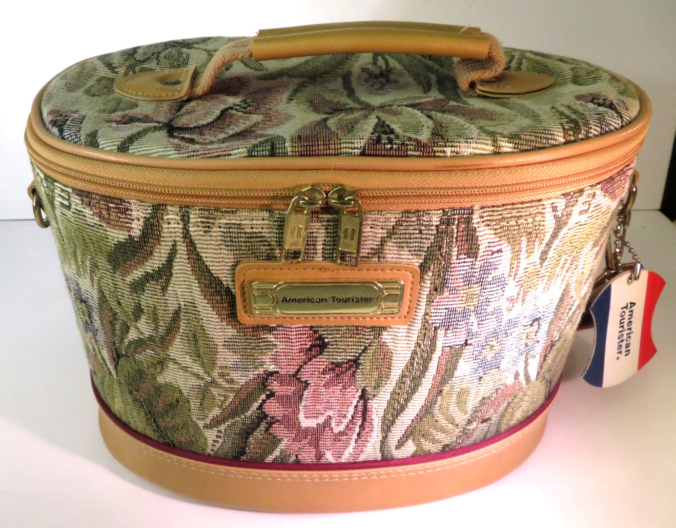 Vintage American Tourister Luggage Pattern Tapestry Makeup Train Case Carry Bag