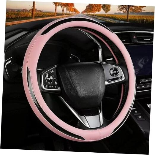 New Leather Car Steering Wheel Cover, Non-Slip Car Wheel Cover Protector Pink