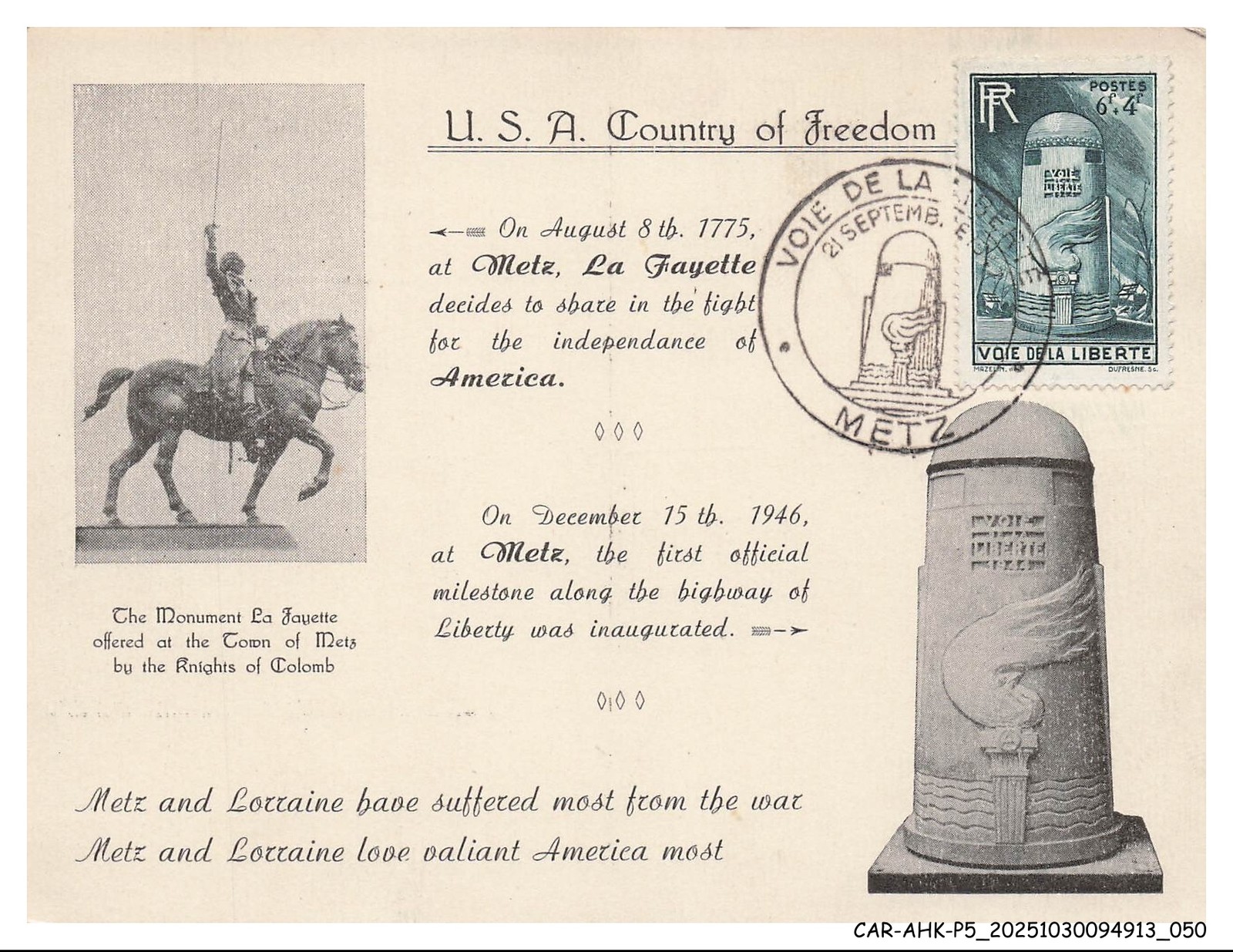 CAR-AHKP5-0291-MAXIMUM Cards - METZ - U.S.A. Country Of Freedom