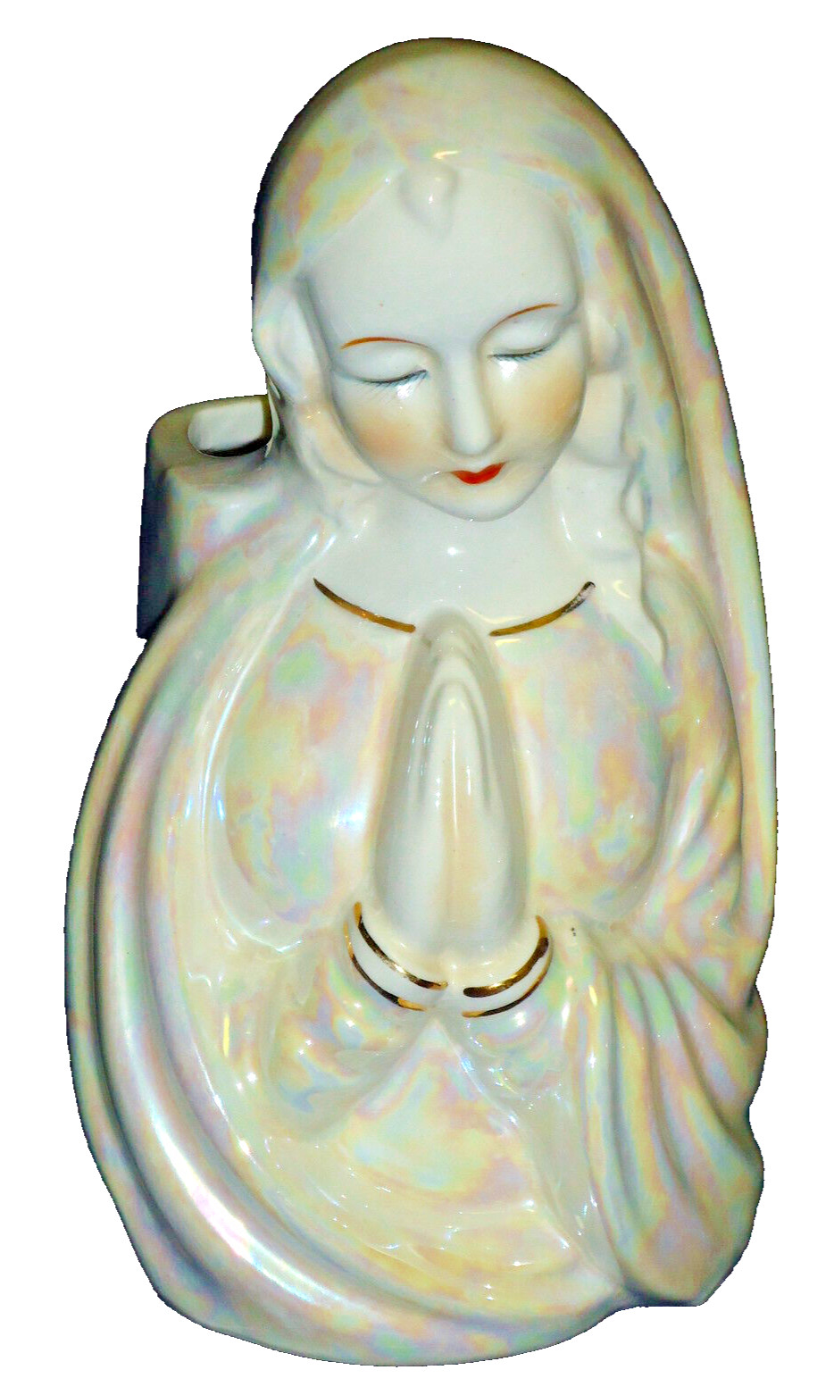 St. Mary Madonna Figurine Planter 8.5" iridescent ceramic Christian Religious