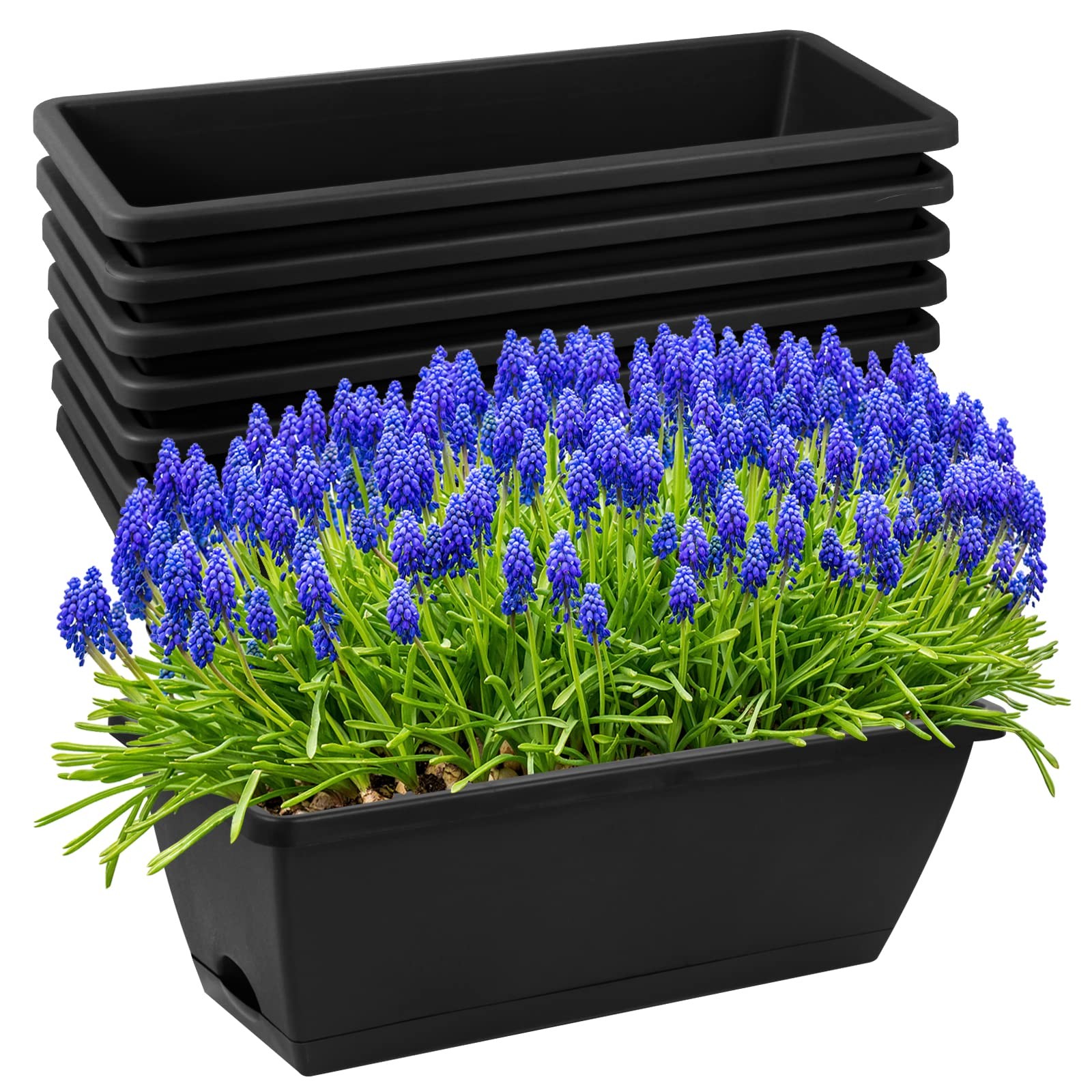 8pcs Window Box Planter,17 Inches Flower 7x17x6.3 inches, Black 