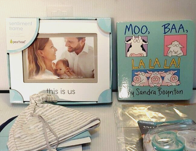 Newborn Boy Gifts : Pearhead Frame ~ 3 Cloud Island Caps ~ Book by SandraBoynton
