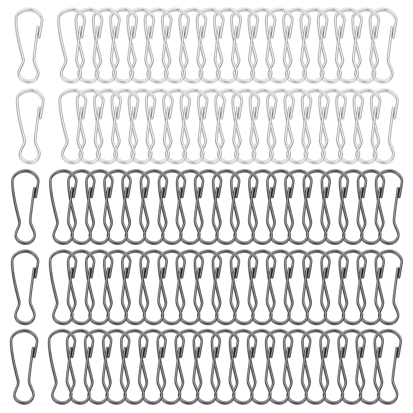 Hooks for lanyard, 100pcs steel 25x9.2x1.9mm, silver black
