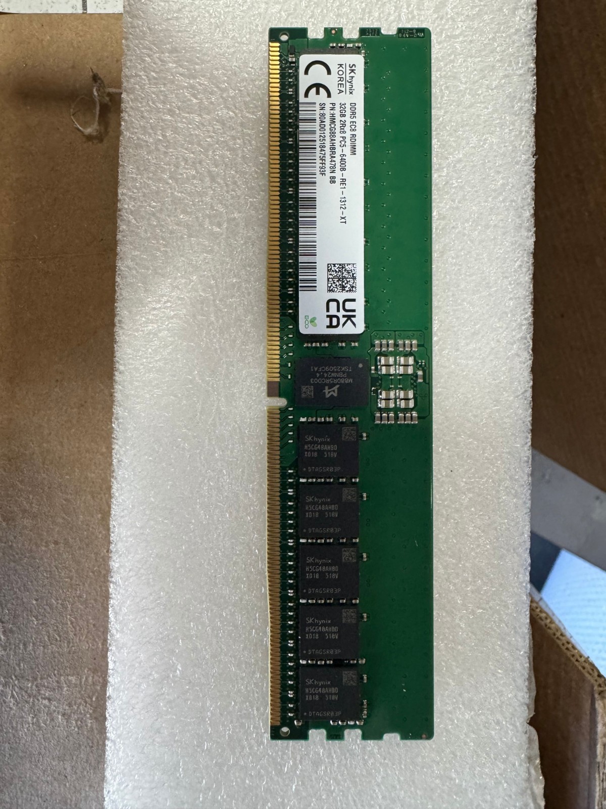 NEW SK Hynix 32GB 2RX8 PC5-6400B DDR5-51200 ECC RDIMM Memory RAM HMCG88AHBRA478N