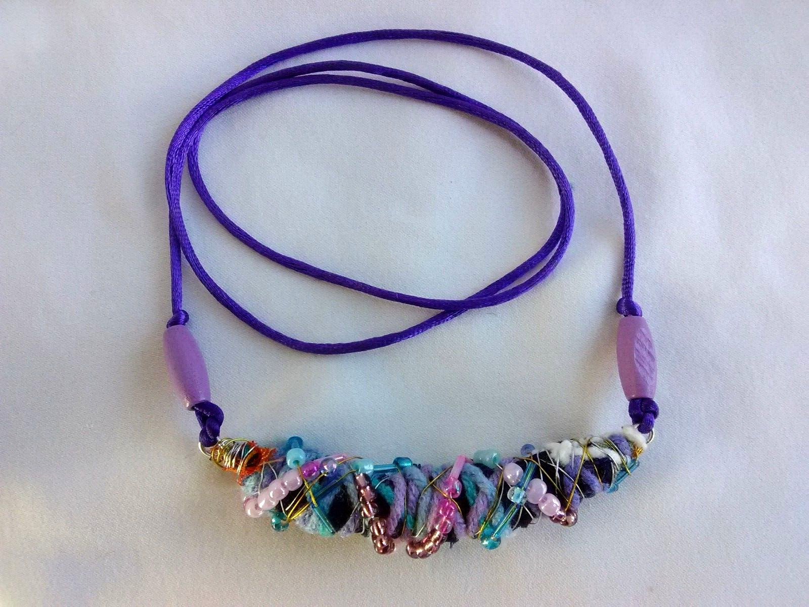 Women Boho  Fabric Textile Beaded NECKLACE 30"   Boho Gypsy  USA Seller New