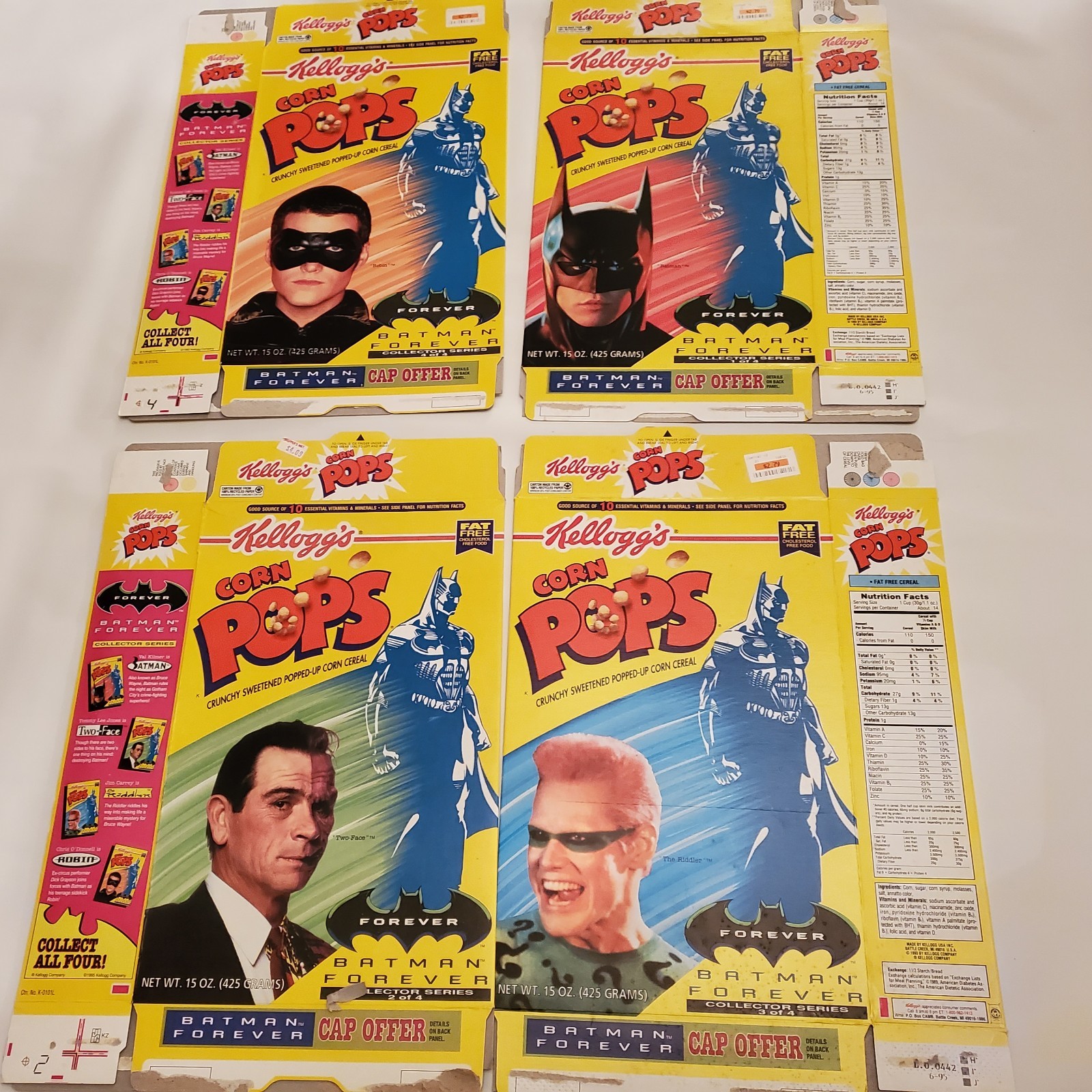 Set 4 Batman Forever Corn Pops Box Batman Robin TwoFace Riddler 1995 1996 Movie 