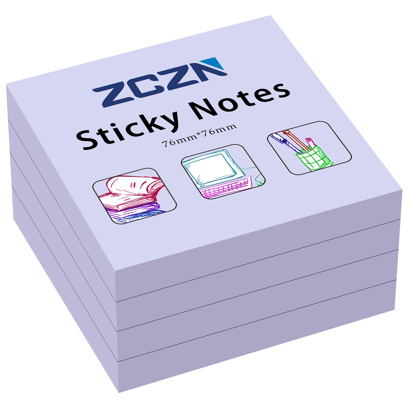 ZCZN Light Purple Sticky Notes, 3 x 3 in, 100 3 x 3 Inches, 