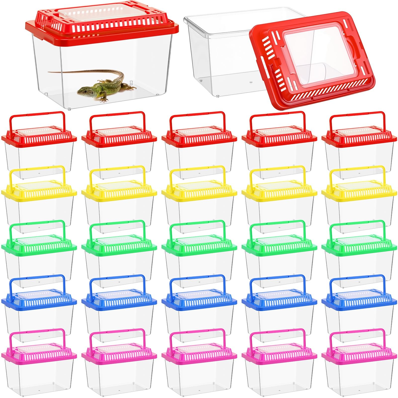 25 PCS Plastic Reptile Terrariums Carrier Cage Breeding Box 5.1x3.5x3.5 Inch