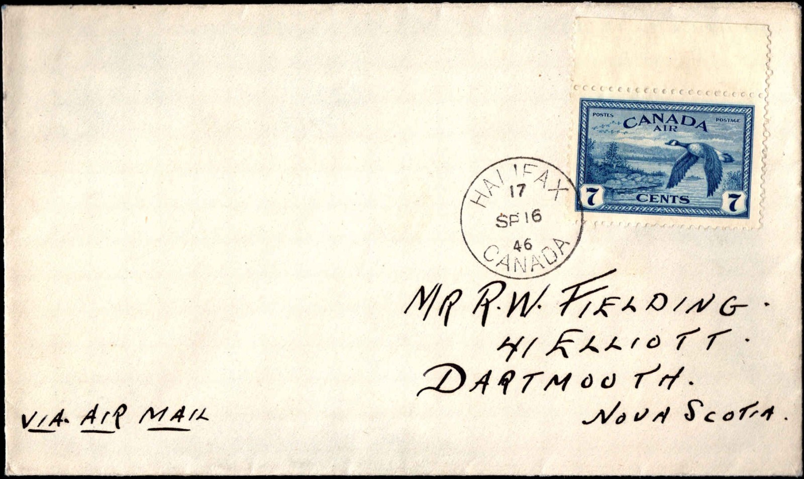 1946 Halifax Nova Scotia Canada Airmail Cover 7c Goose to Dartmouth