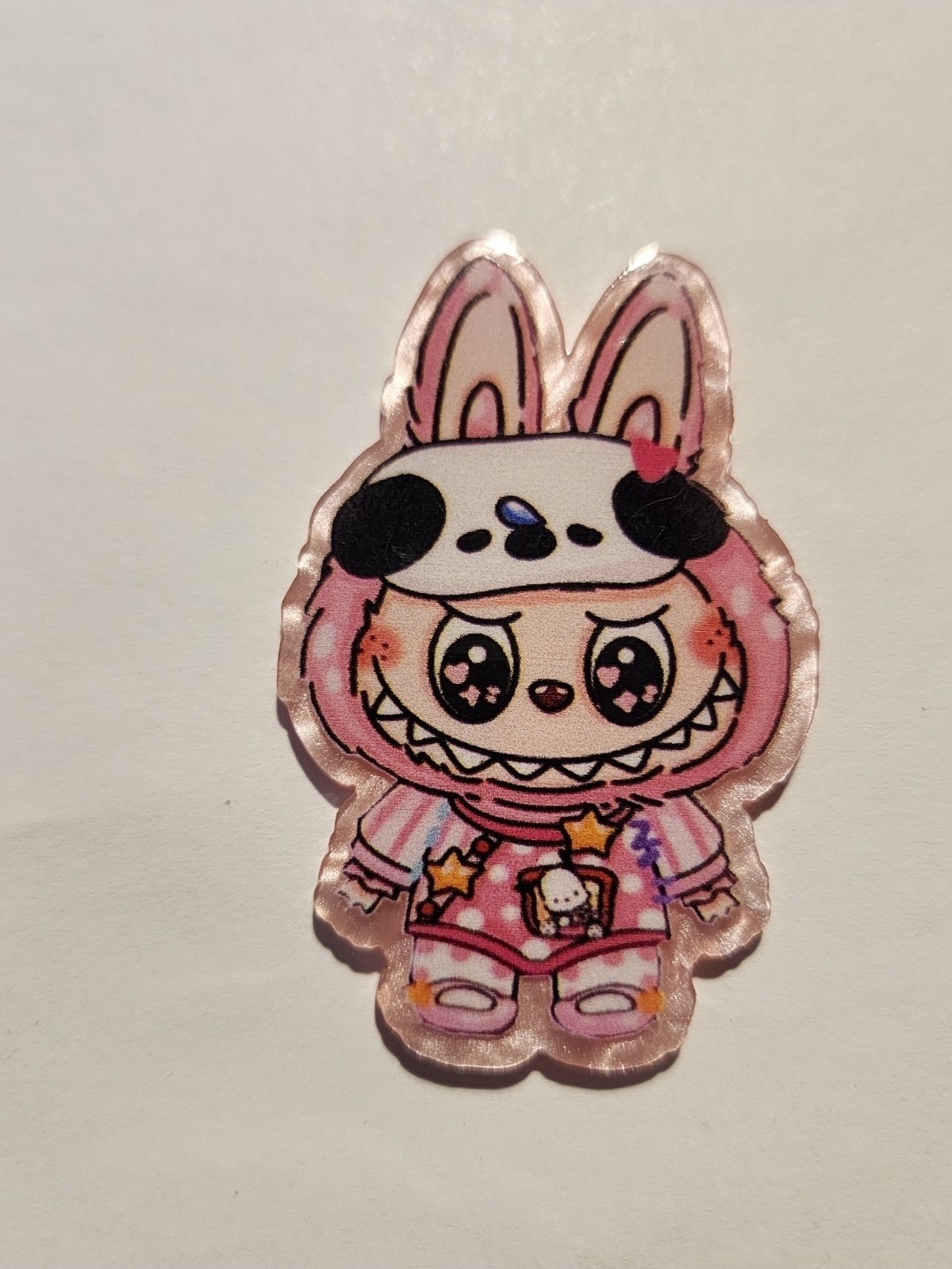 Acrylic Flatback Labub Pink Pajamas Focal Bead Badge Clip Charms Keychain