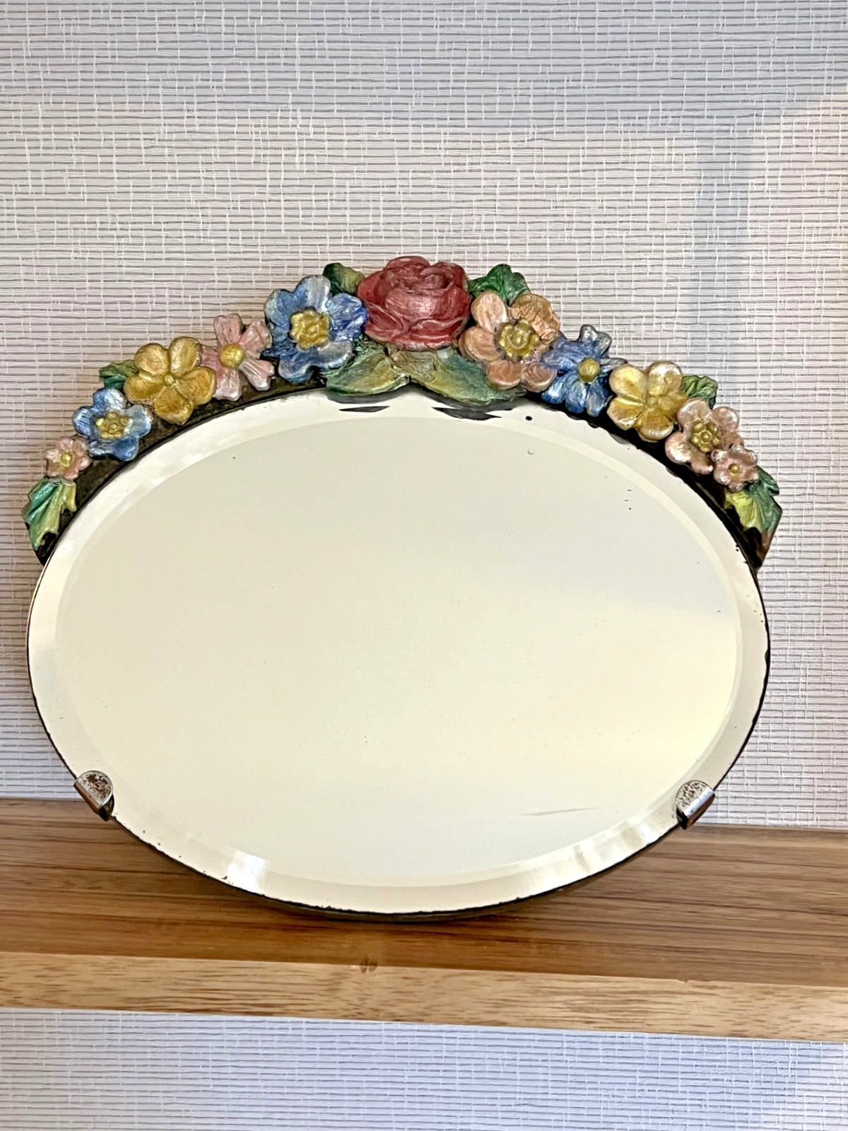 Vanity, Dressing Table Mirror, Barbola, Easel Back, Stand, Oval Floral