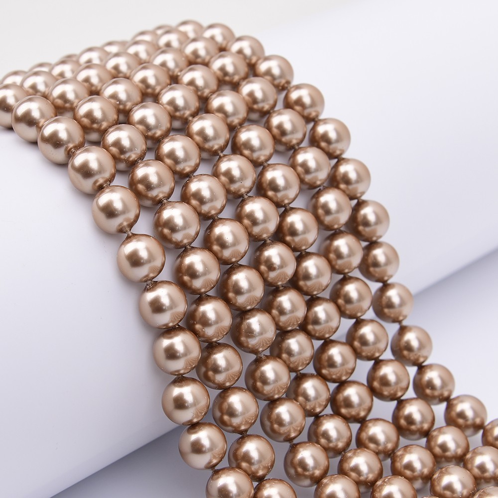 2 Strands 12mm Champagne Color Sea Shell Pearl Round Loose Beads Strand 15.5''
