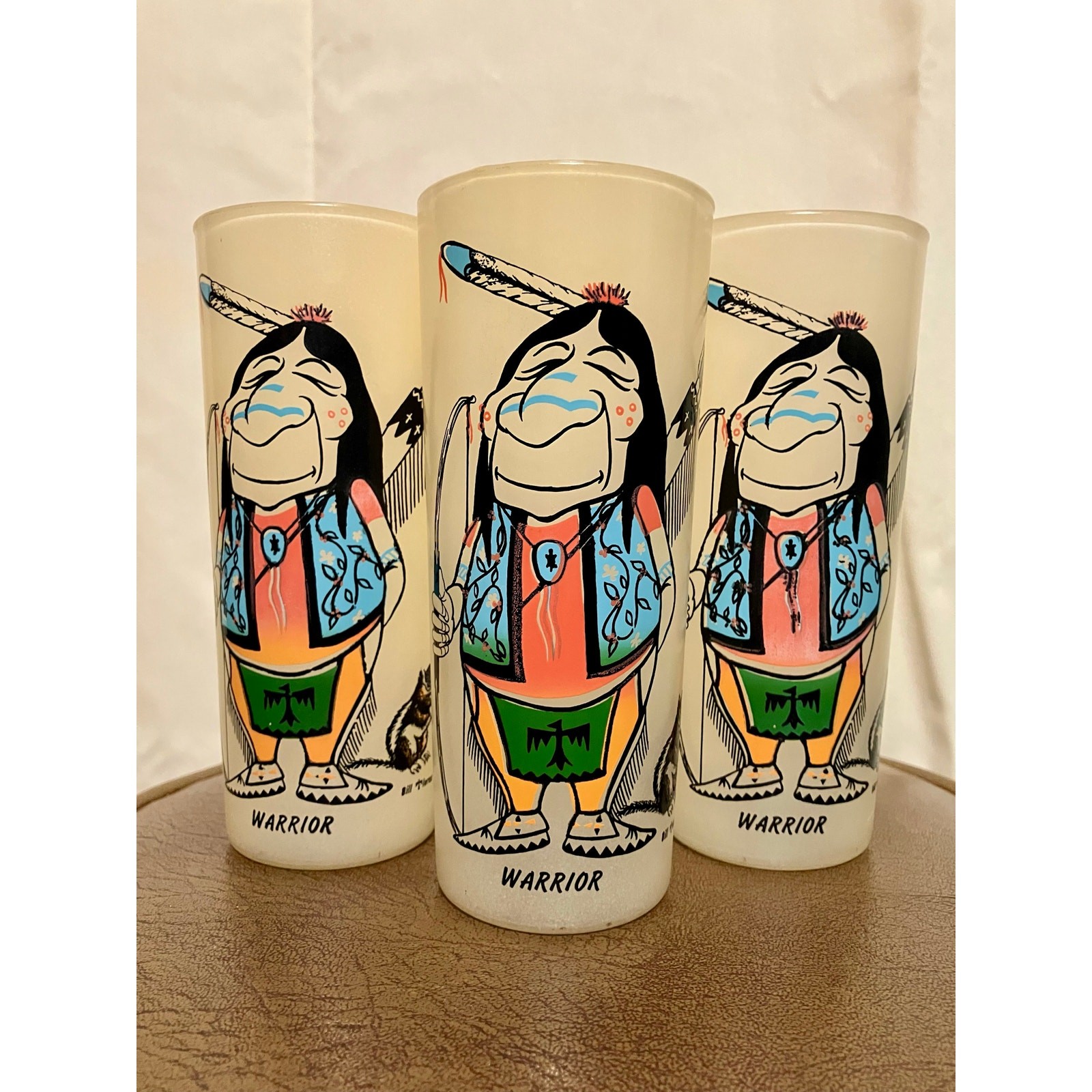 Vintage Native American Frosted Glasses By Bill T Lores. 