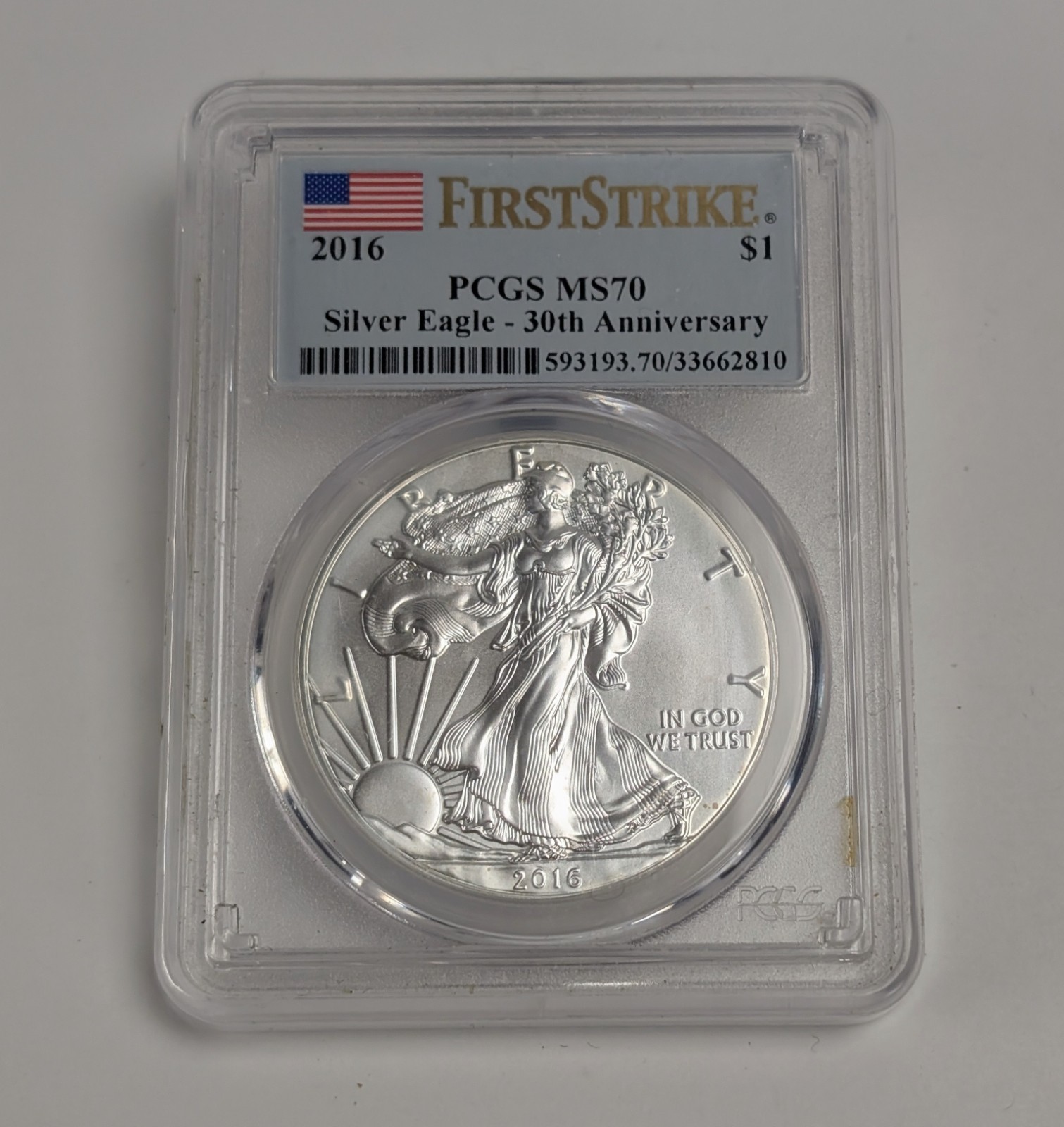 2016 (W) $1 Silver Eagle 30th Anniversary PCGS MS70 First Strike West Point Mint