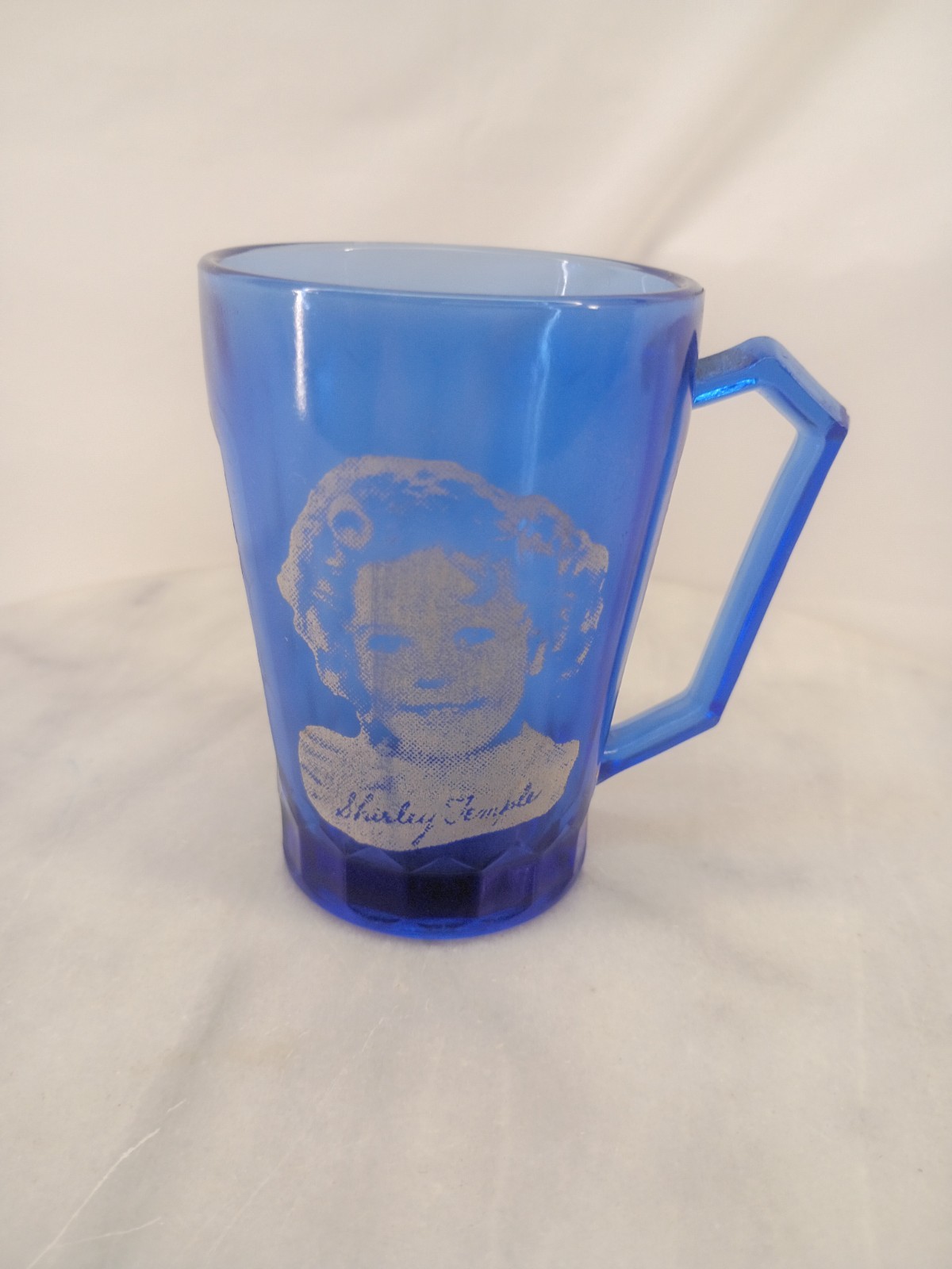 Vintage Shirley Temple Cobalt Blue Small Drinking Cup W/Handle 3.75"x2.5" 