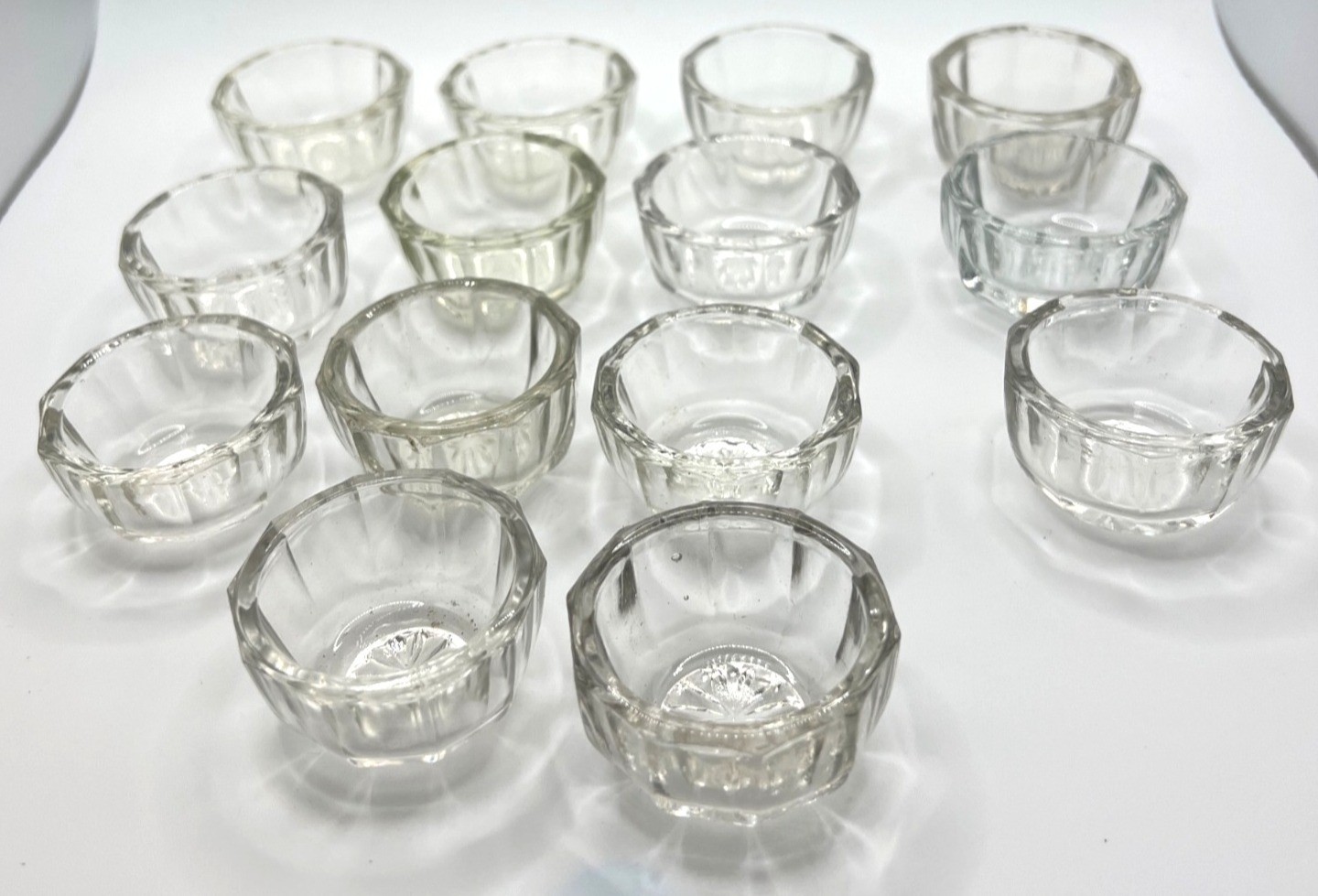 Vintage Open Salts Cellars Lot 14 Crystal Cut Glass Clear Unique Salt
