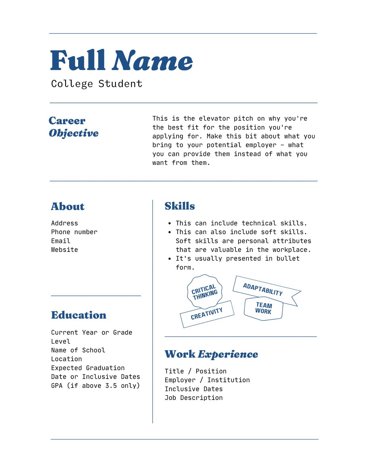 The College Glow Internship Resume Template