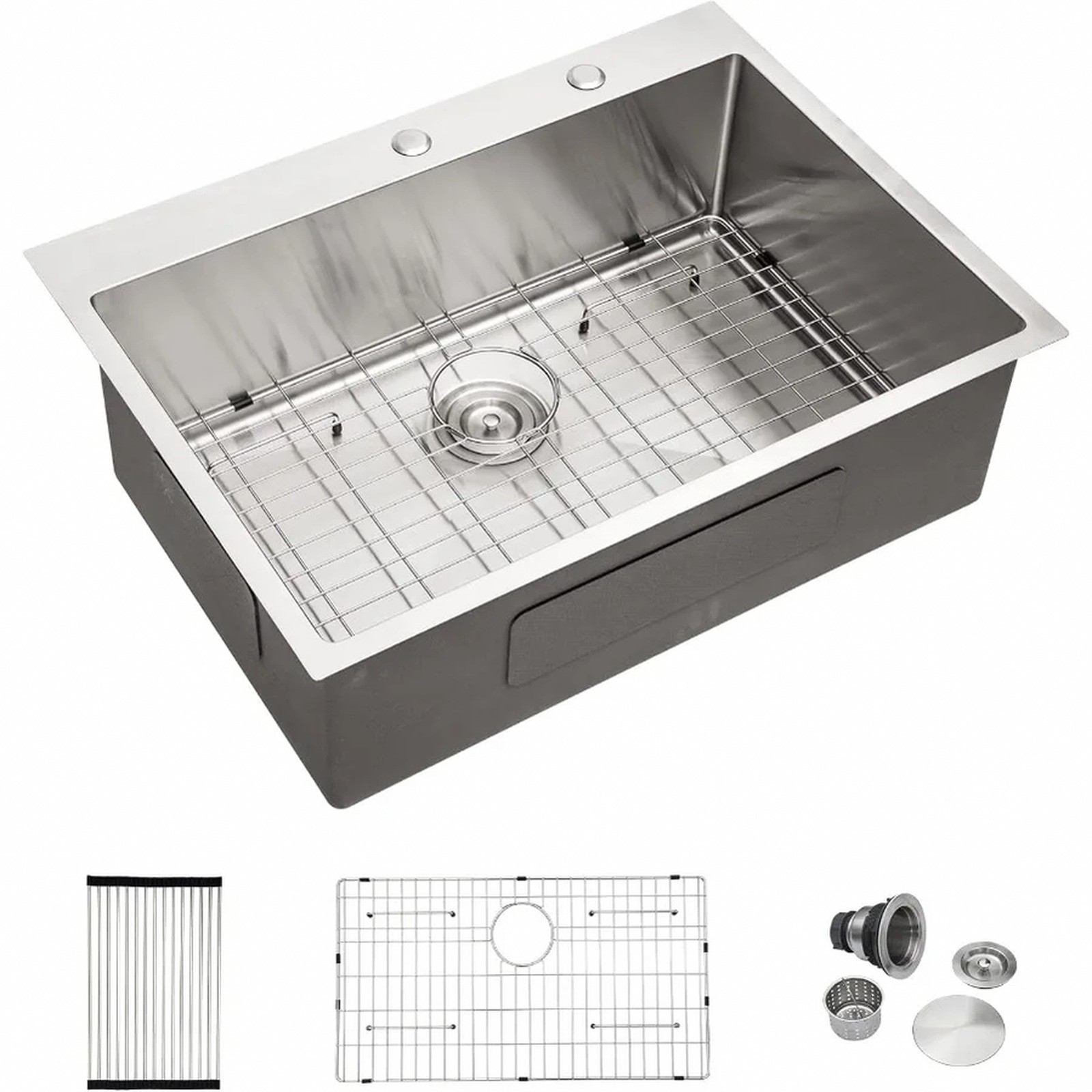 28 Inch Drop In Kitchen Sink with Round Corner Design in 16 Gauge 304