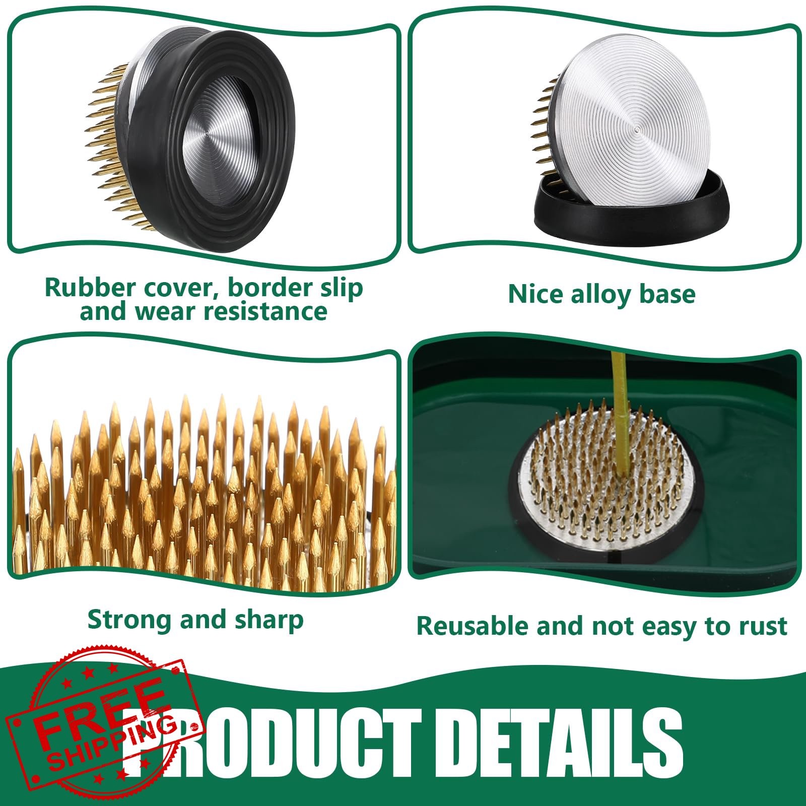 Sliner 8 Pcs 2.76in Gold Floral Frogs Ikebana Flower Arranger