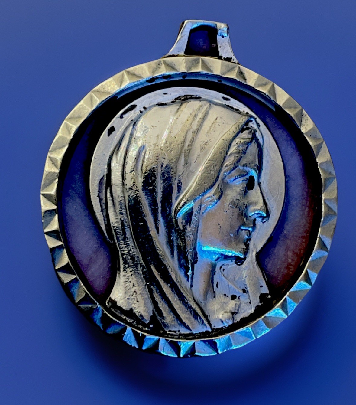 Vintage Catholic Notre  Dame De Banneux Silver Tone Religious Medal