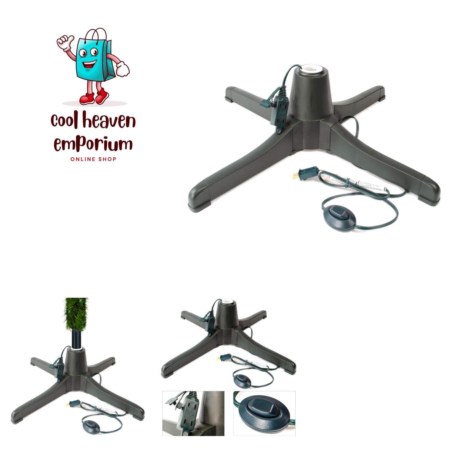 Luxurious Green Rotating Stand for Christmas Trees Up to 8 Ft - Safe & Sturdy