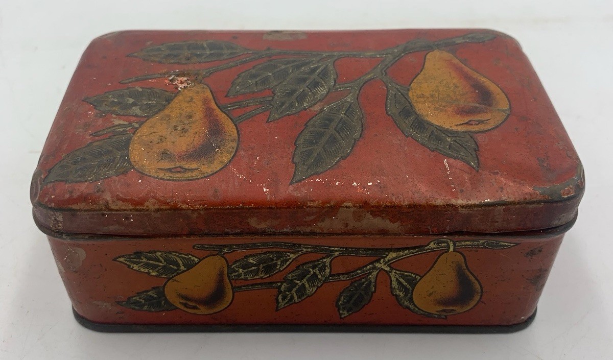 Tin Box C.W.S. Poira-Fina Pear Syrup Empty With Designs Of Pears