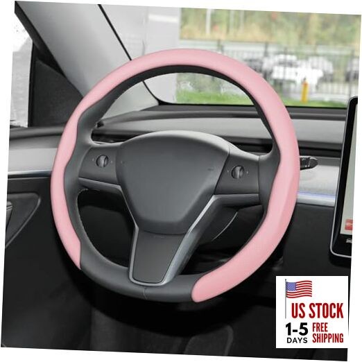 Nappa Leather Steering Wheel Cover,Universal Fit 15 Inch-Premium Light Pink