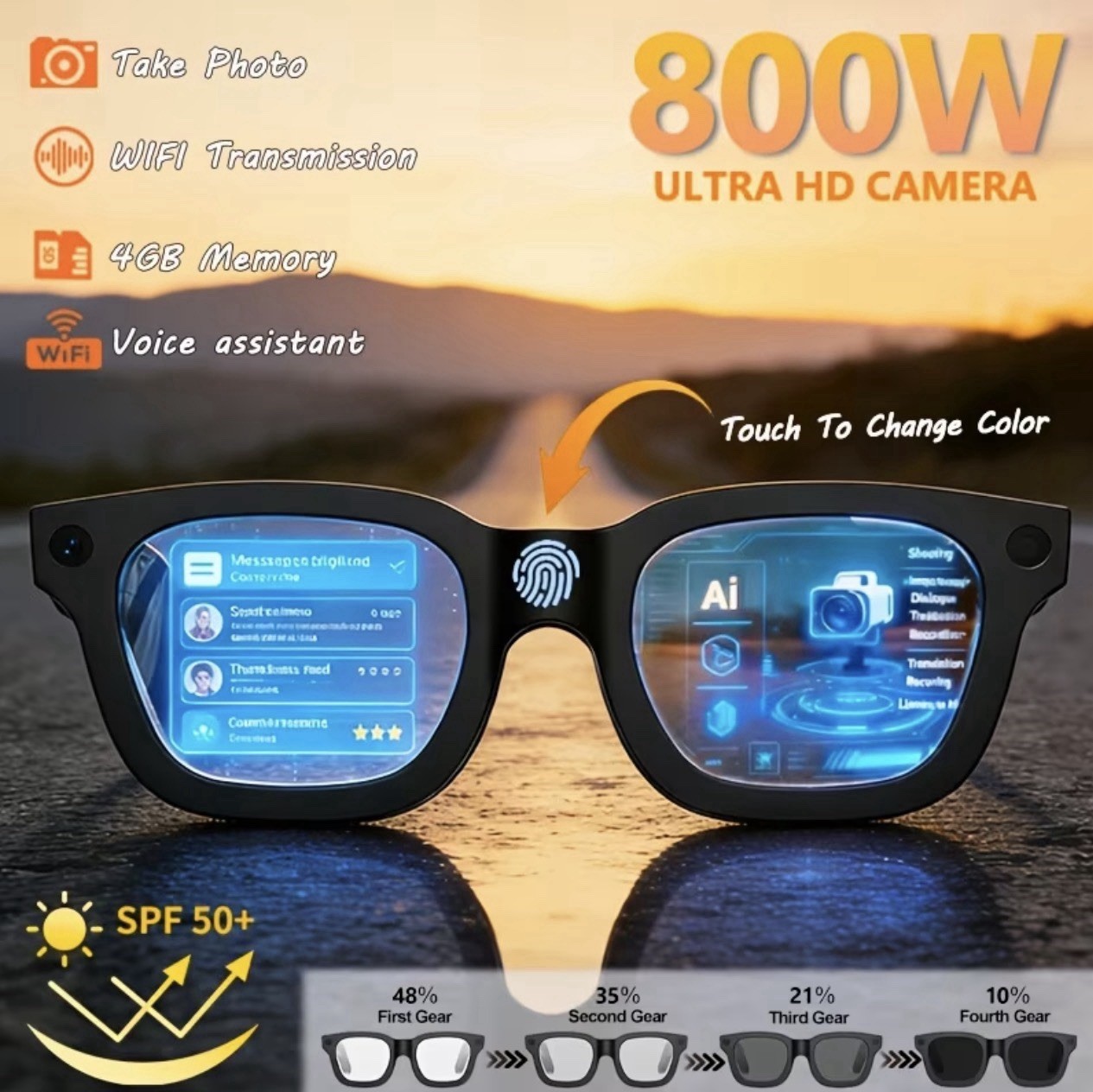 AI Smart Glasses 2026 HD Camera Video Recording Translation Bluetooth Photochrom