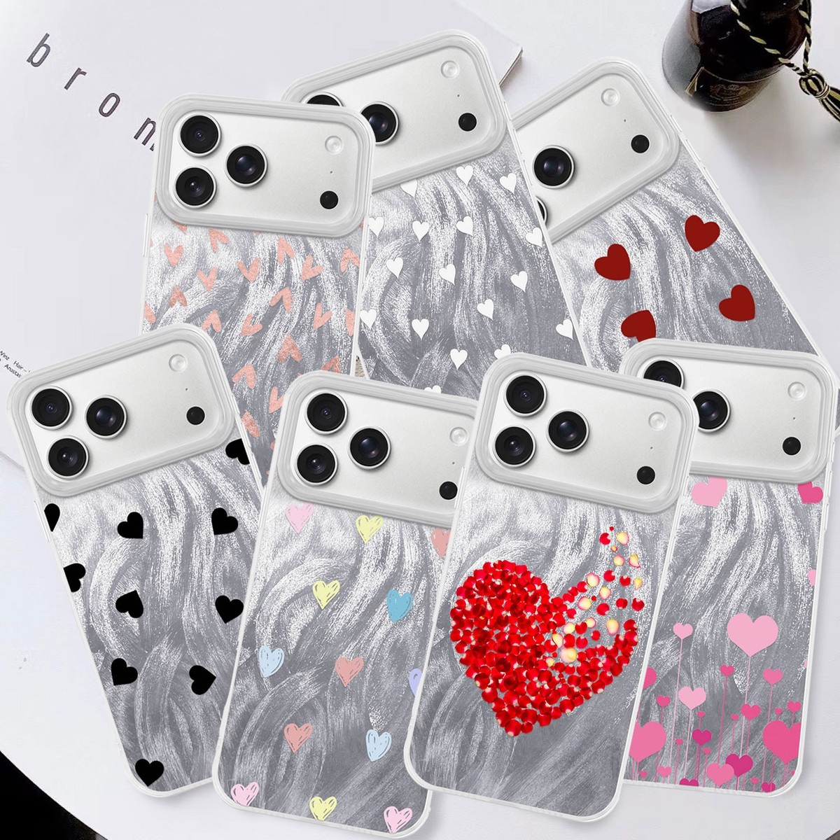 Heart Pattern Phone Acrylic Cover Case For iPhone 17 16 15 14 Samsung S25 Ultra
