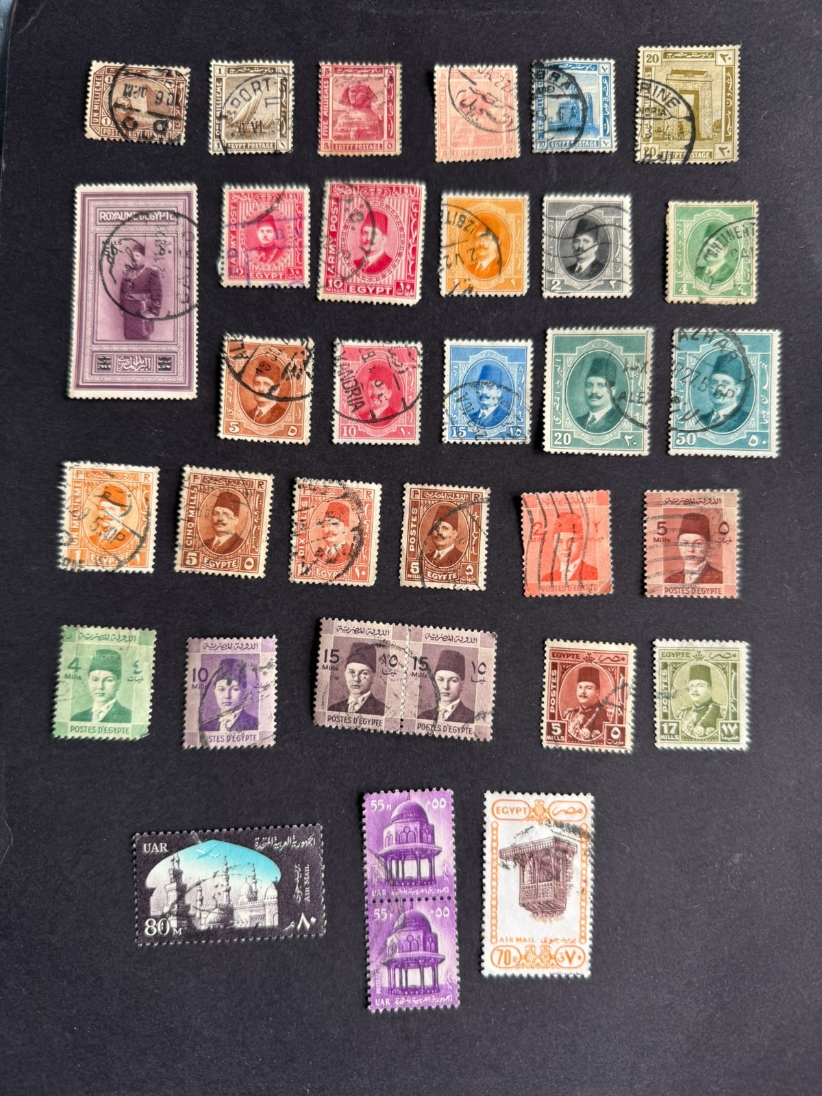 Egypt Stamps Lot Bundle (33 Stamps) Early Sphinx King Faud Farouk Used Africa