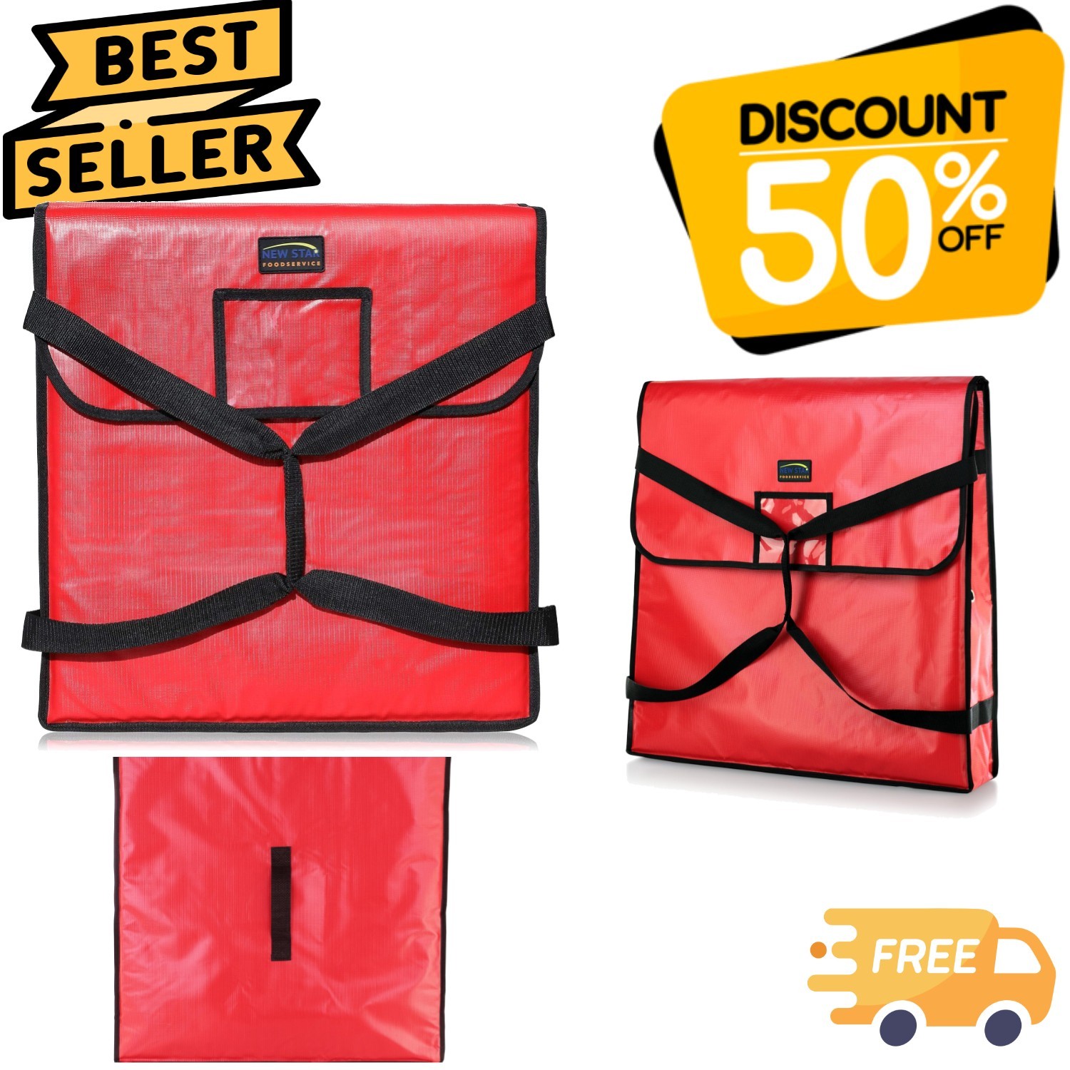 Durable Red Insulated Pizza Delivery Bag - 24x24x5 Inch for Safe Transport