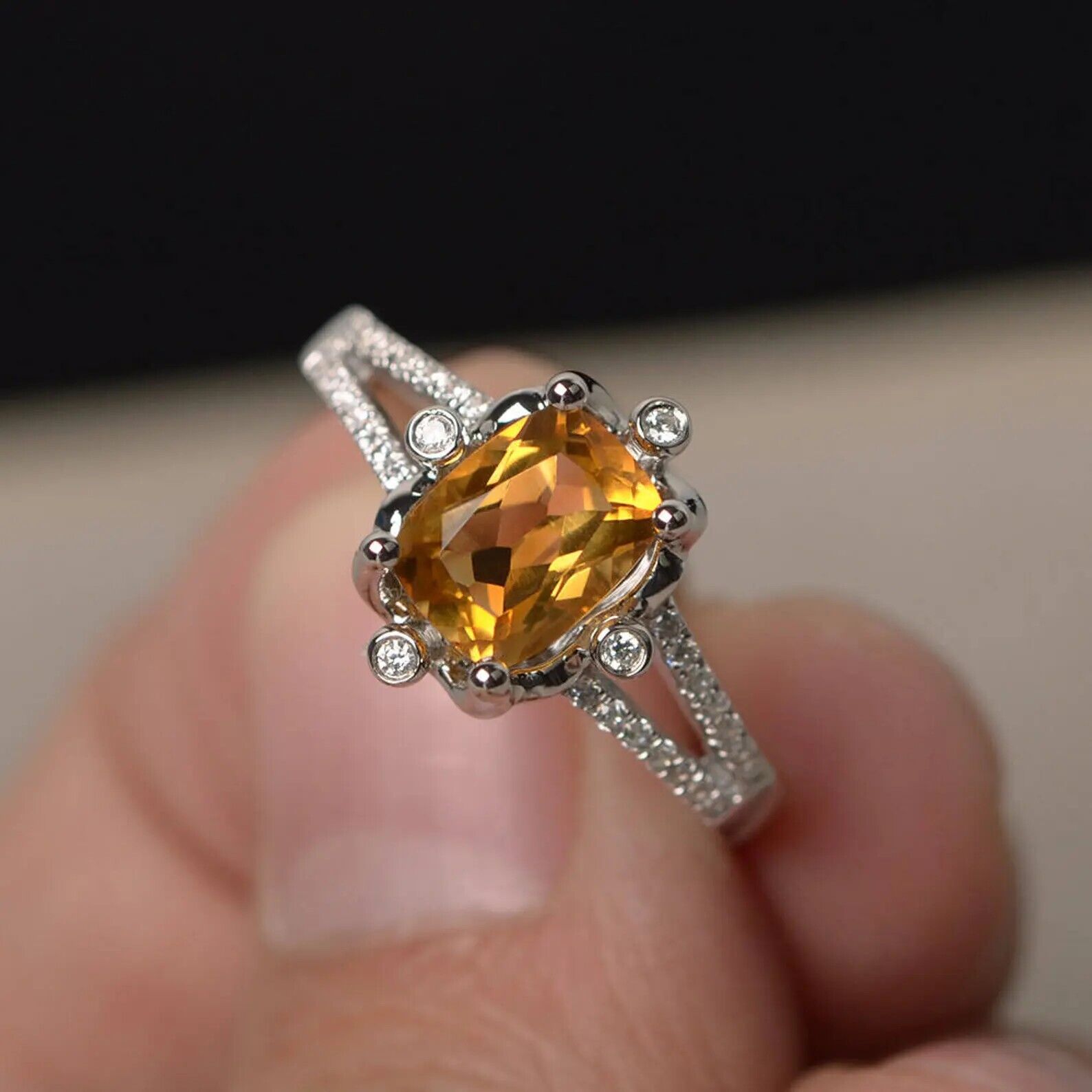 Citrine Ring Citrine Engagement Ring Sterling Silver November Birthstone Ring
