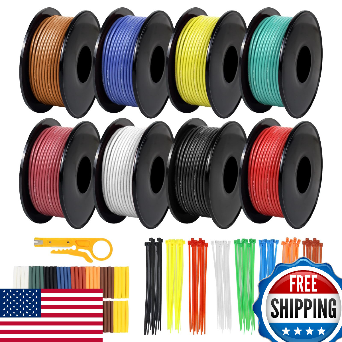 DEKIEVALE 20 AWG Stranded Silicone Wire Spool 8 Colors Tinned Copper Flex Cable