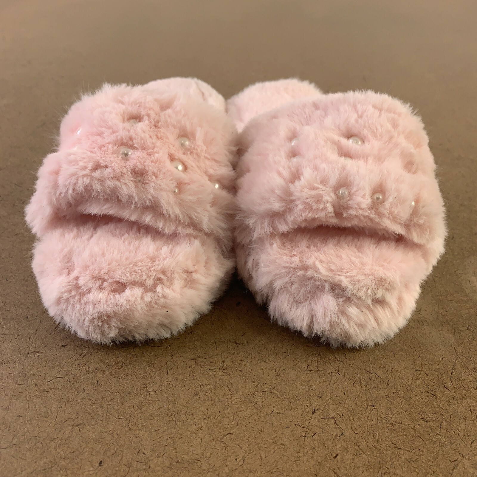 Pudus Women's Small Shoe Size 5-6 Pink Faux Fur Pearl Slide Slippers New